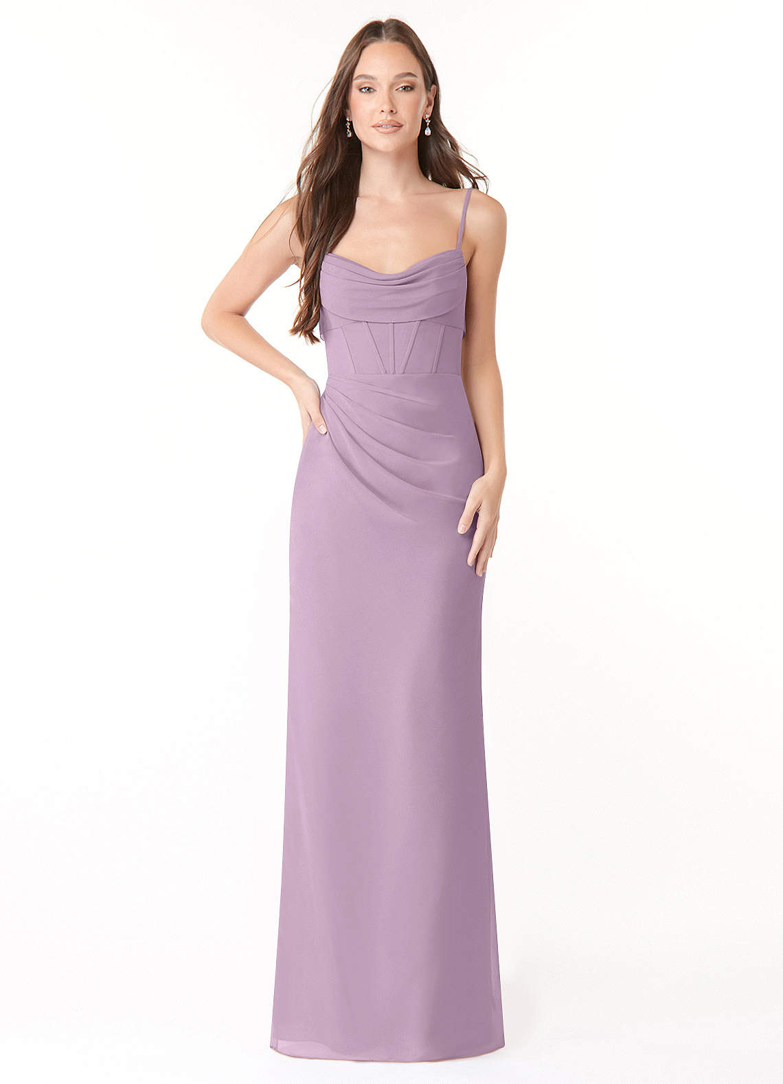 Mai Sheath Cowl-Neck Chiffon Bridesmaid Dress in Wisteria