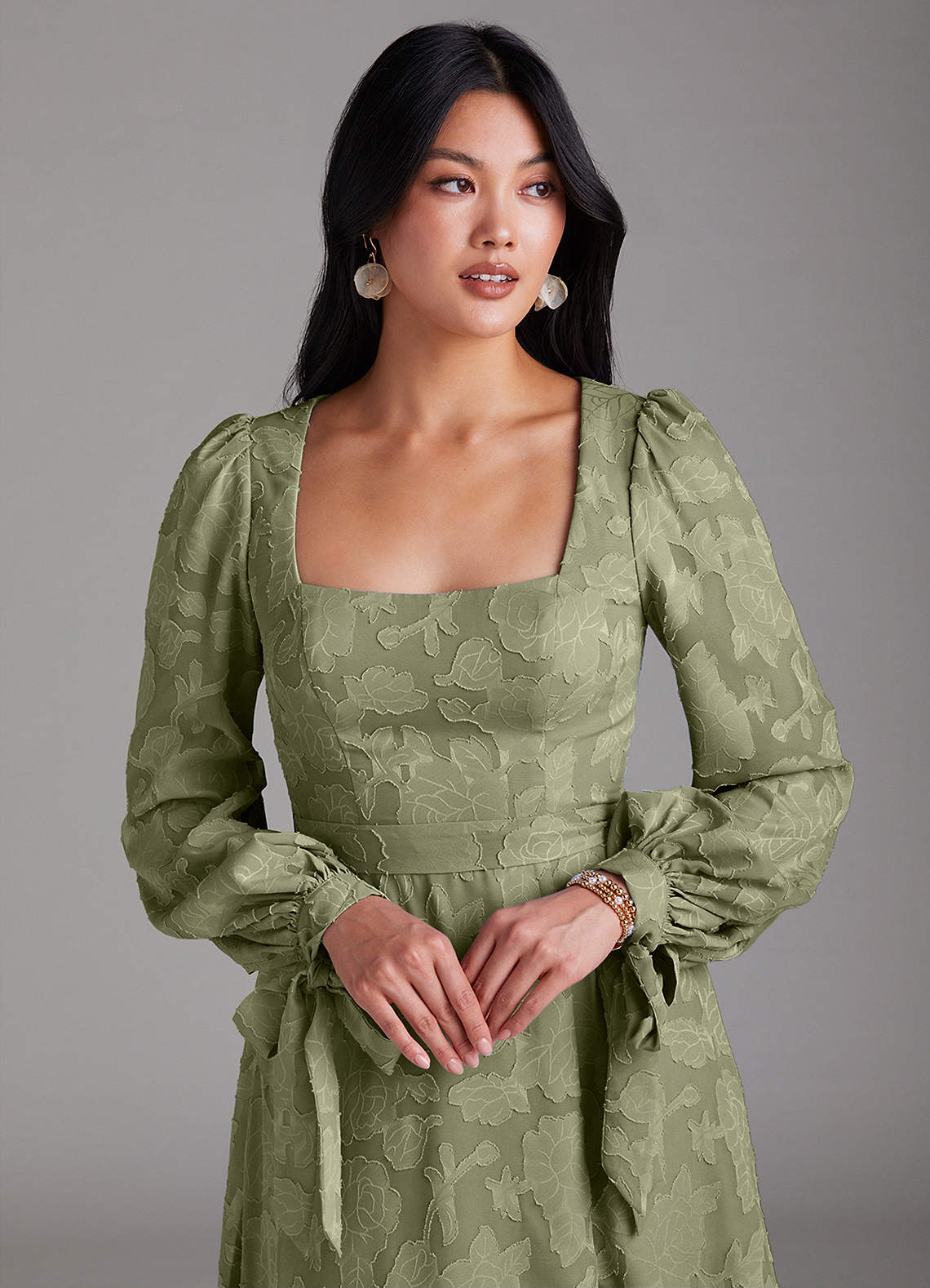 Leonia A-Line Square-Neck Stretch Satin Bridesmaid Dress in Pistachio