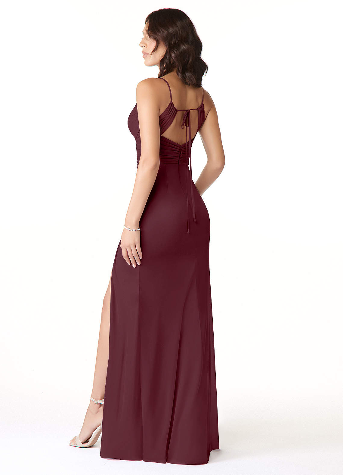 Reneya Mermaid V-Neck Mesh Bridesmaid Dress in Cabernet