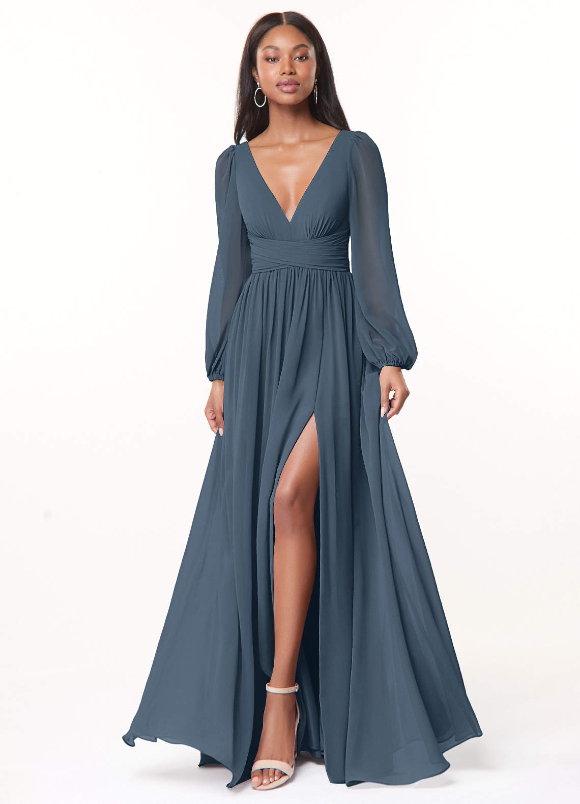 Norah A-Line V-Neck Chiffon Bridesmaid Dress in Neptune