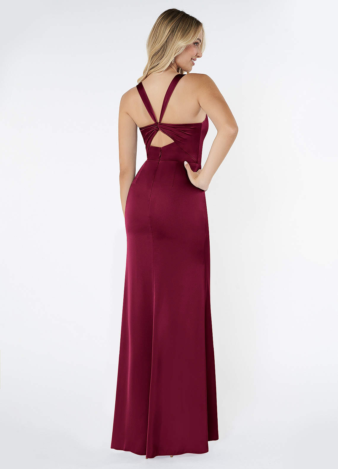 Mero Mermaid Square-Neck Stretch Satin Bridesmaid Dress in Burgundy