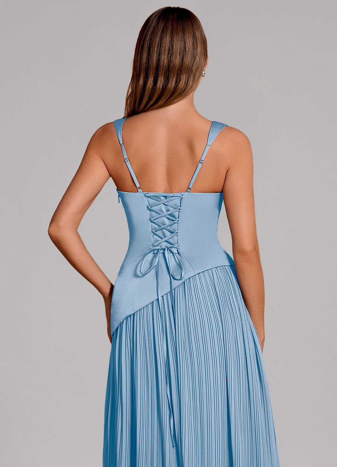 Stephanie A-Line Square-Neck Stretch Satin and Chiffon Bridesmaid Dress in Powder Blue