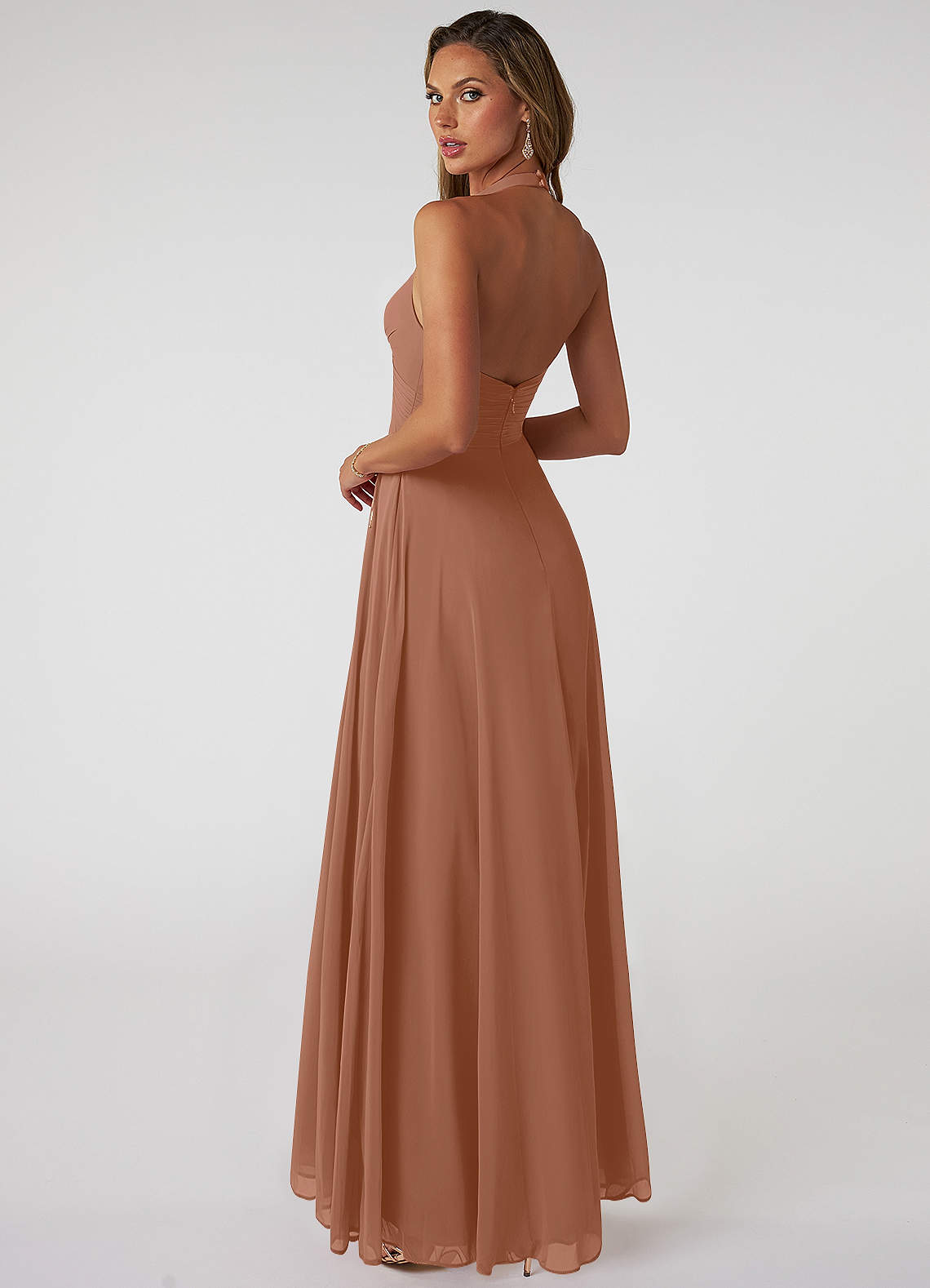 Tessie A-Line V-Neck Chiffon Bridesmaid Dress in Bronzer