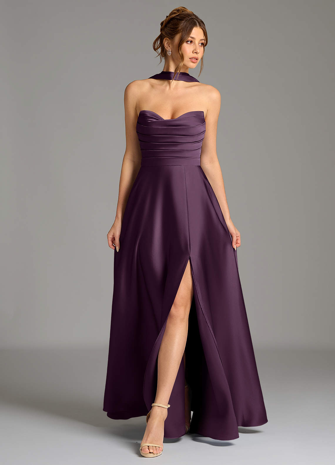 Ayla A-Line Sweetheart Stretch Satin Bridesmaid Dress in Plum