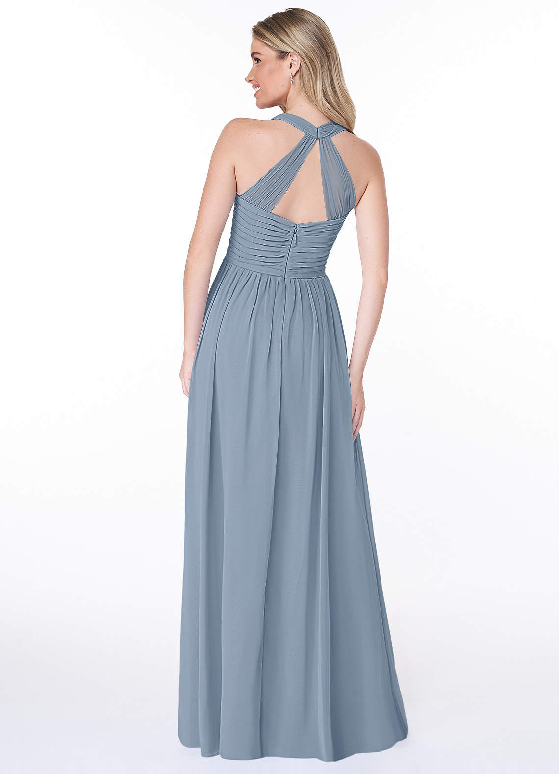 Jaclyn A-Line Halter Chiffon Bridesmaid Dress in dusty blue
