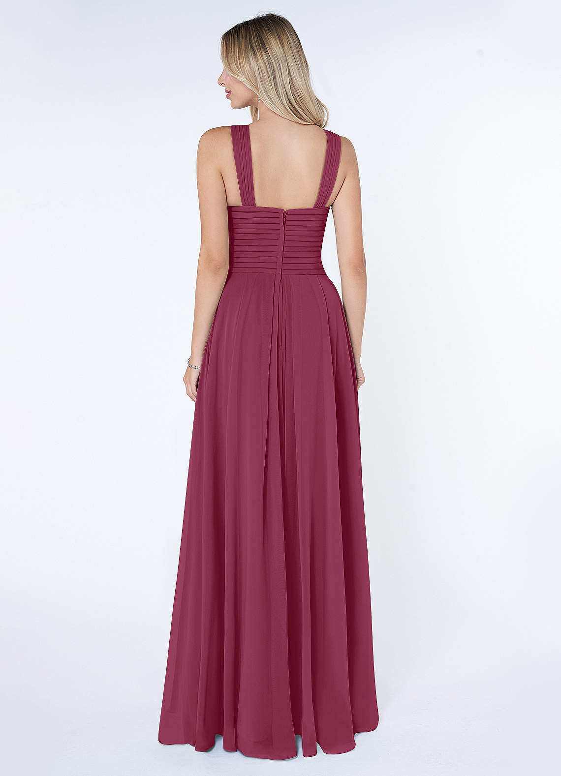 Kaleigh A-Line Halter Chiffon Bridesmaid Dress in Mulberry