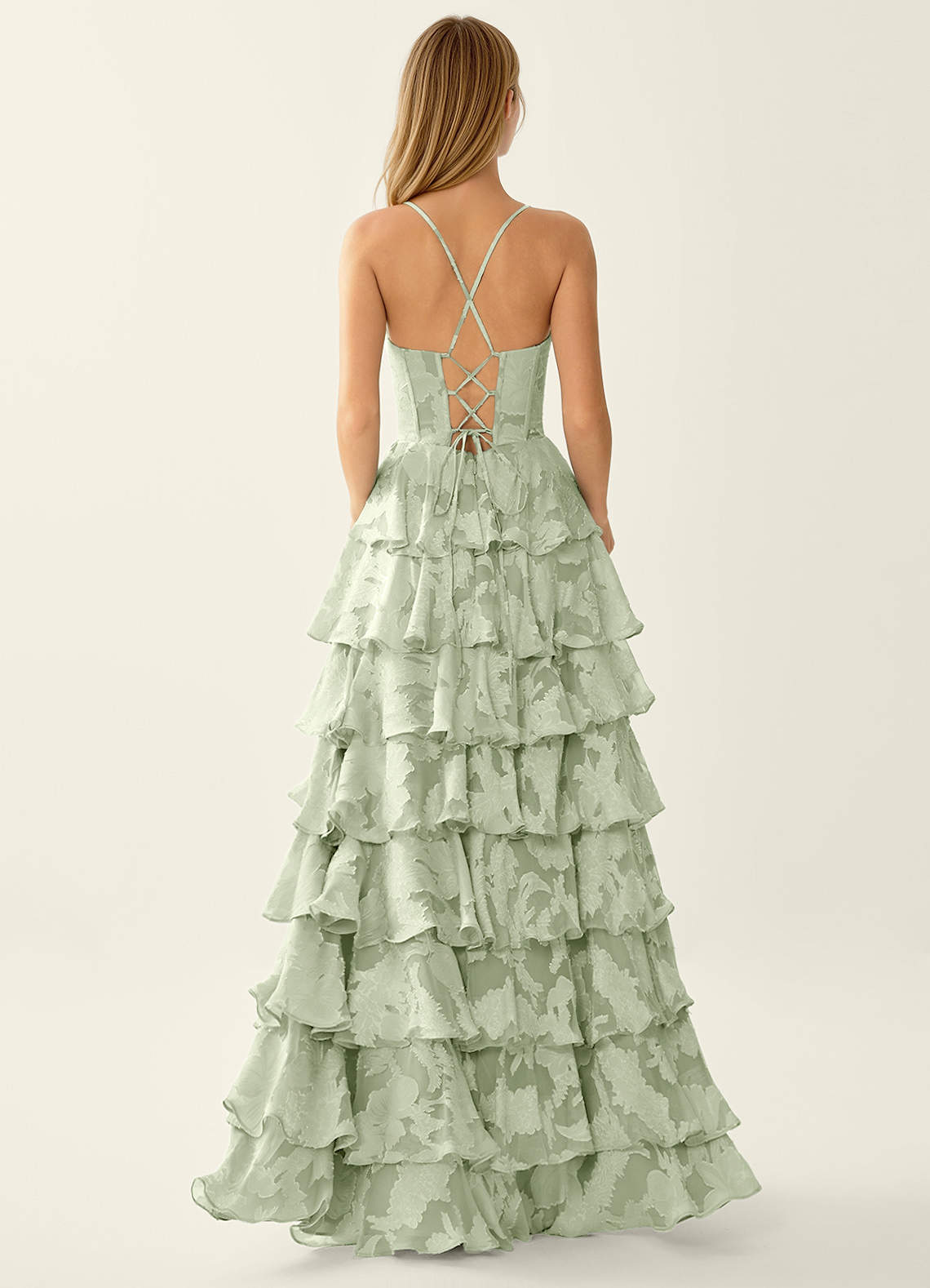Wrenana A-Line Cowl-Neck Floral Burnout Evening Dress in Light Green
