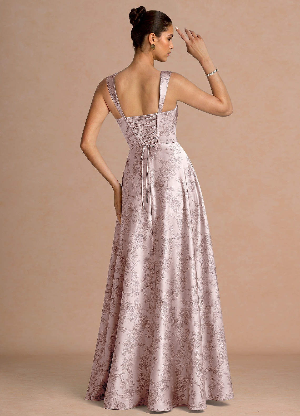 Azaria A-Line Square-Neck Jacquard Evening Dress in Pink