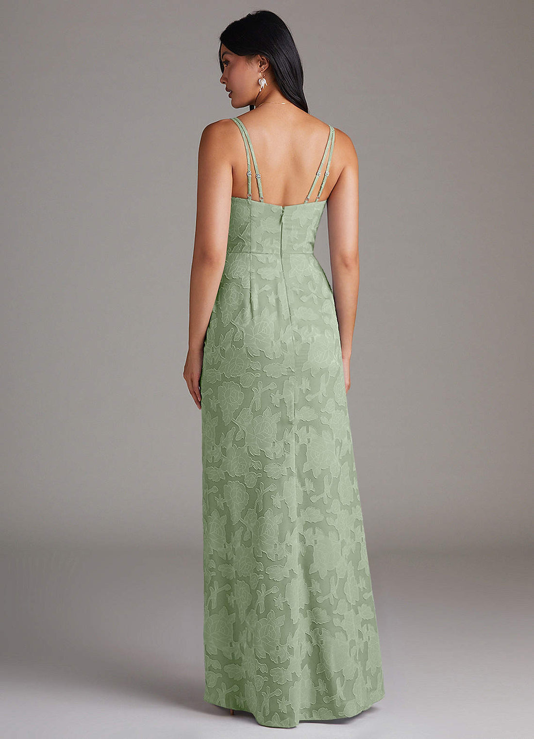 Leo Mermaid V-Neck Chiffon Bridesmaid Dress in Dusty Sage