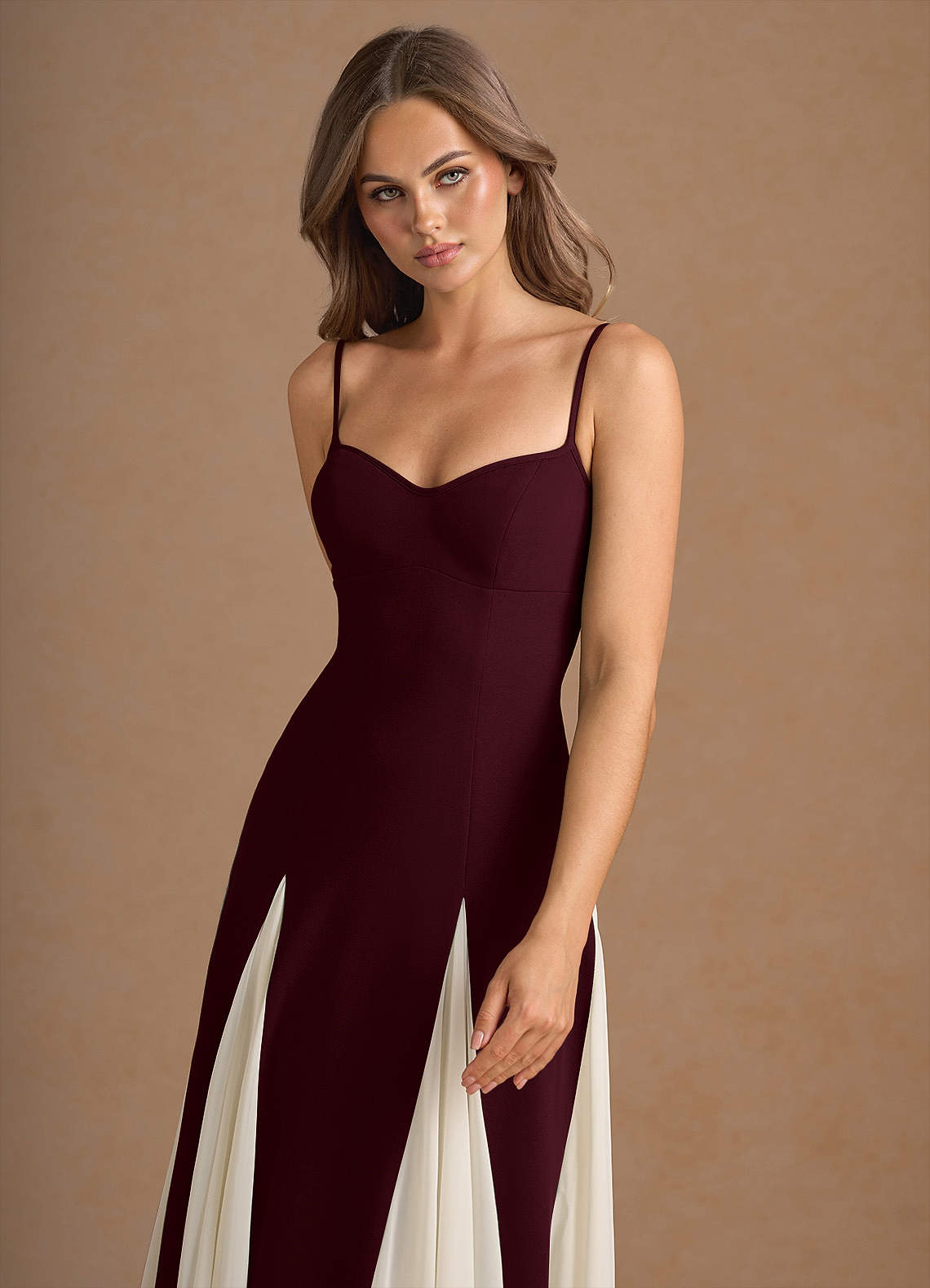 Jessenia A-Line Color-Block Crepe Chiffon Wedding Guest Dress in Wine