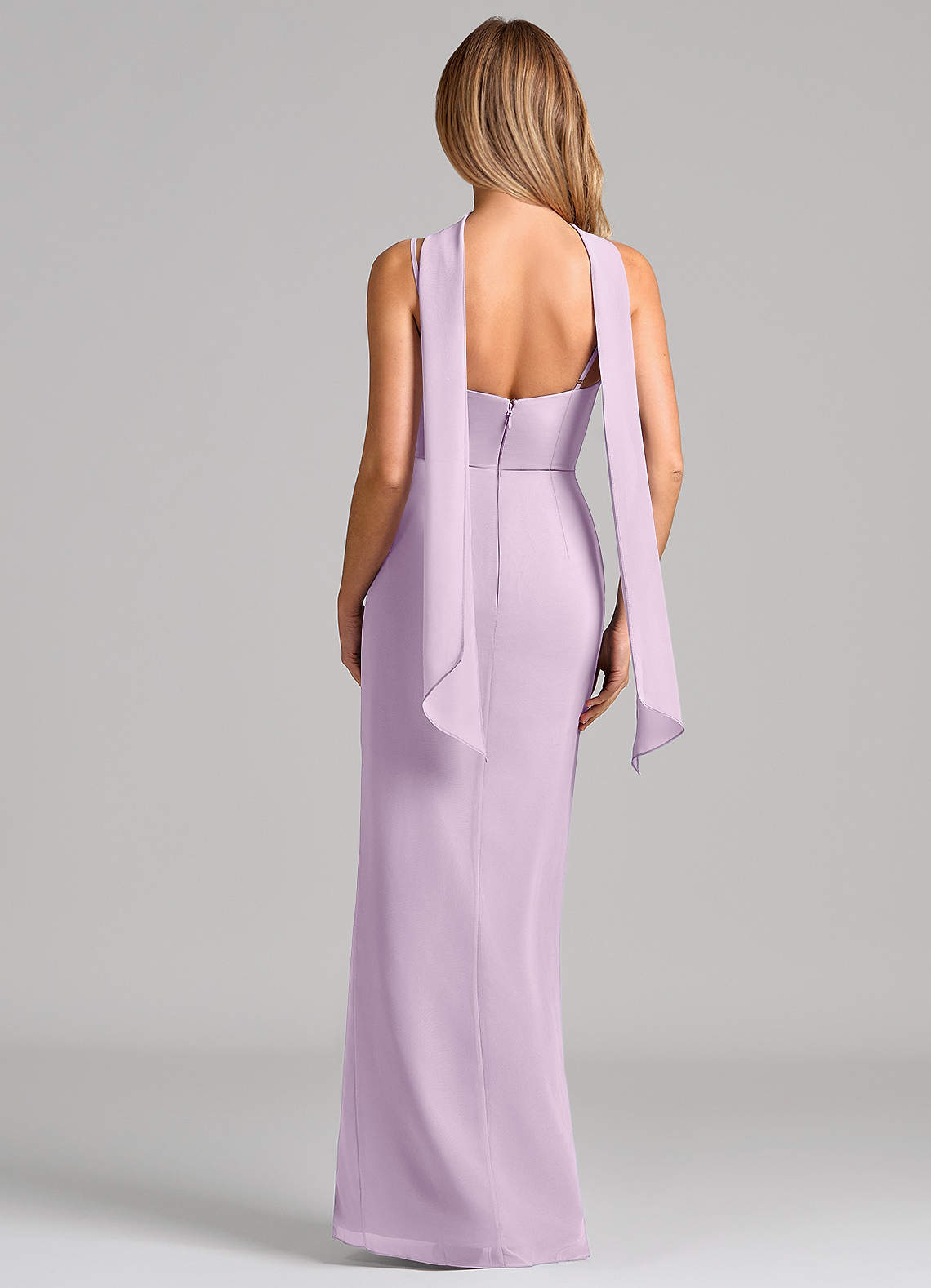Calandra Sheath Scoop-Neck Chiffon Bridesmaid Dress in Frosted Lilac