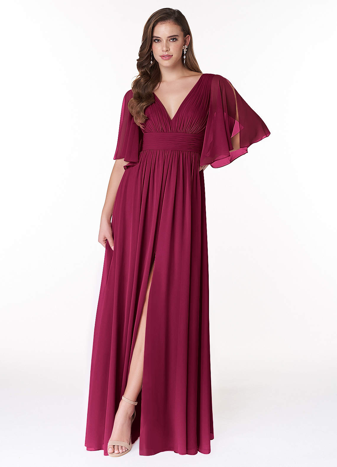 Temeka A-Line V-Neck Chiffon Bridesmaid Dress in Burgundy