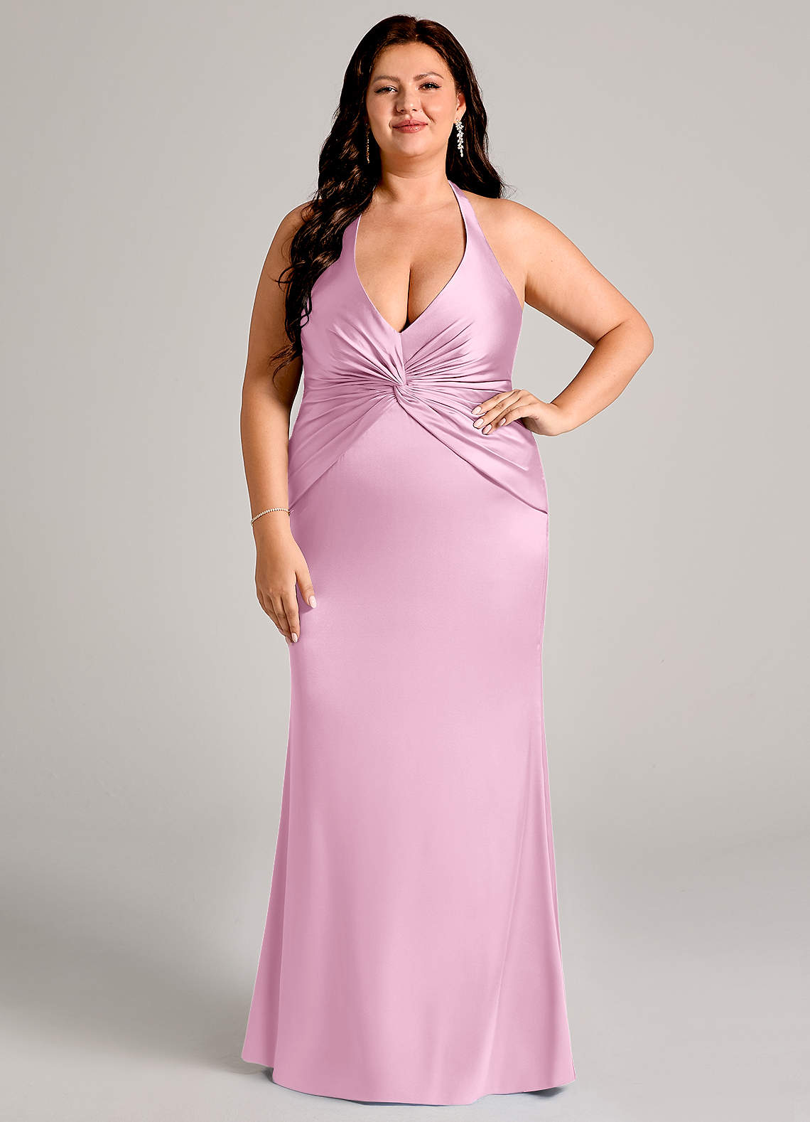 Valerie Mermaid V-Neck Stretch Satin Bridesmaid Dress in candy pink