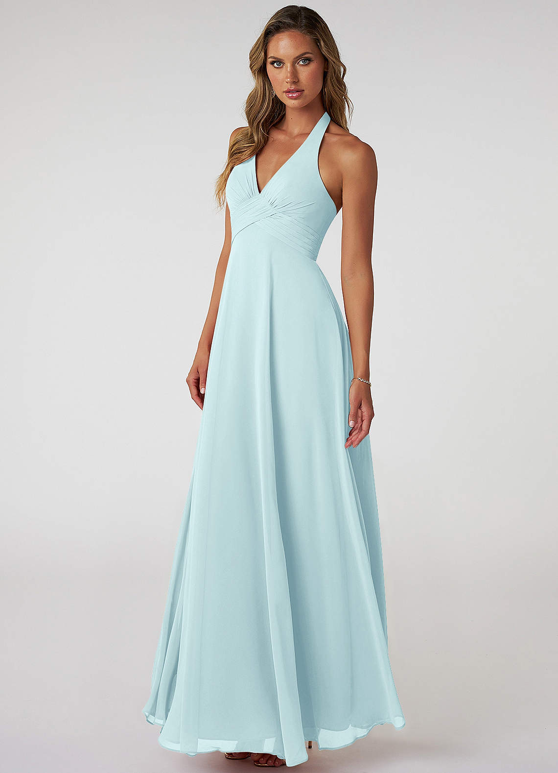 Tessie A-Line V-Neck Chiffon Bridesmaid Dress in Sea Glass