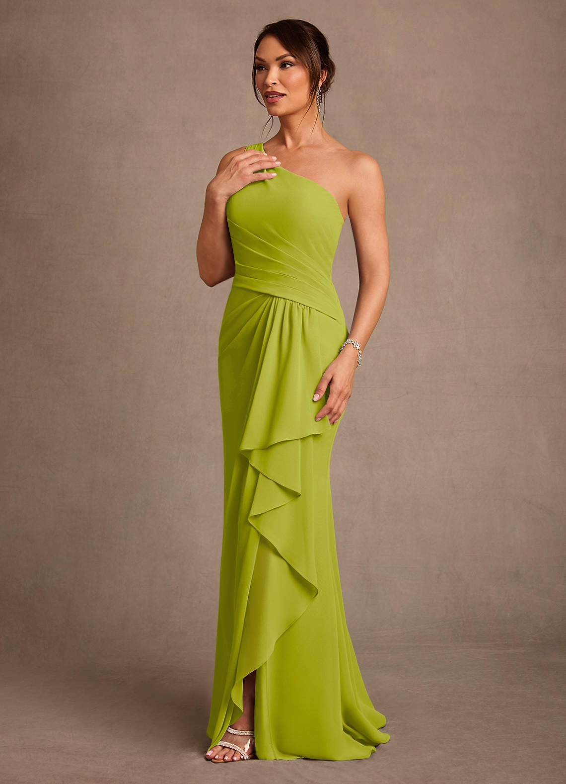 Floy Sheath One-Shoulder Chiffon Mother of the Bride Dress in Lemongrass