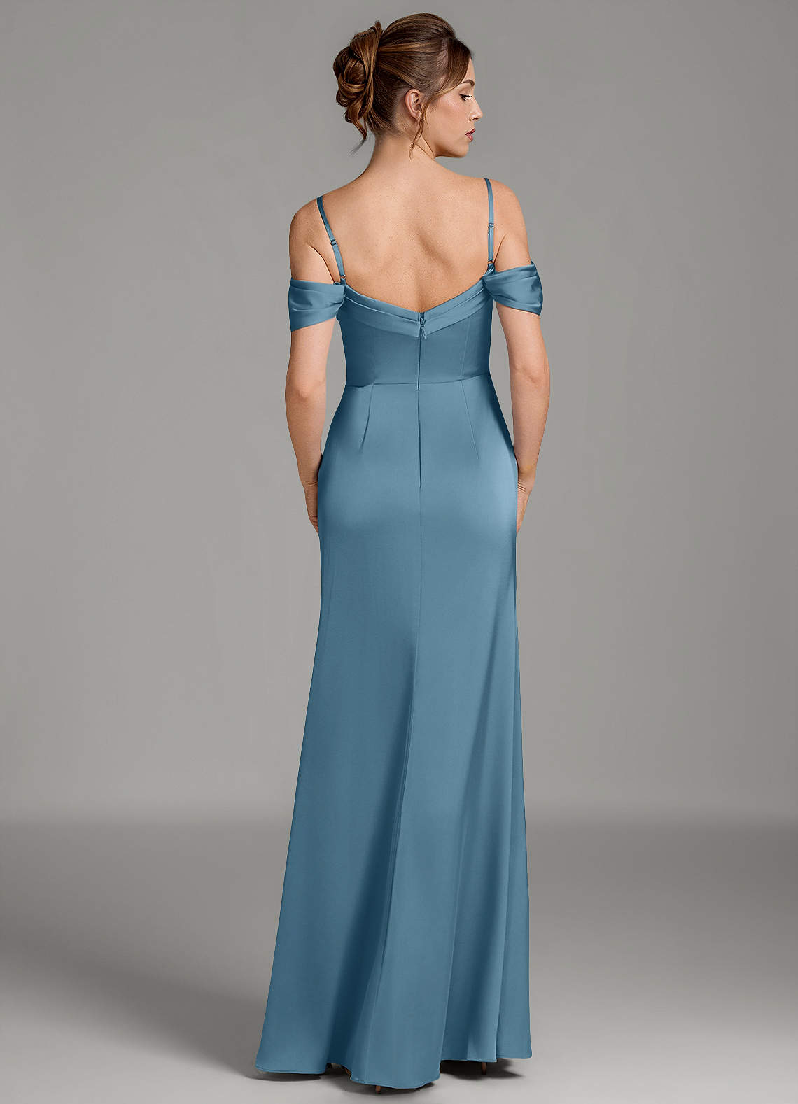 Wyatt Mermaid Off-the-Shoulder Stretch Satin Bridesmaid Dress in Bermuda