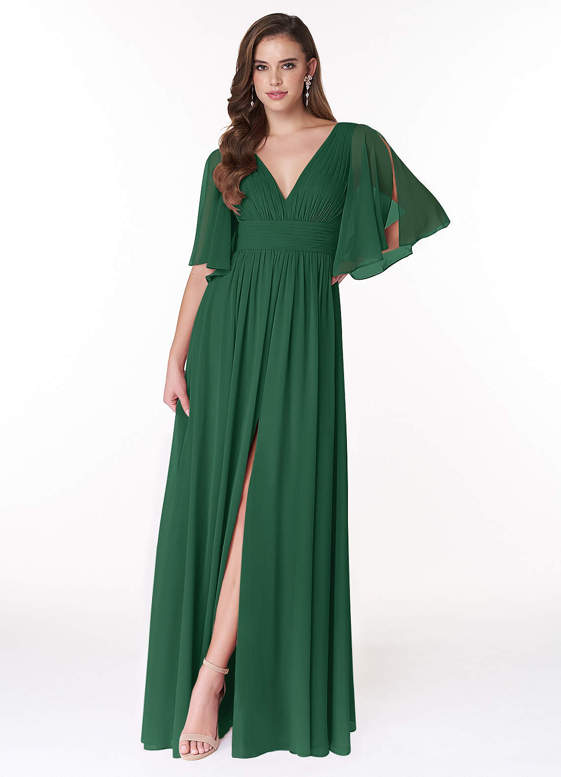 Temeka A-Line V-Neck Chiffon Bridesmaid Dress in Dark Green