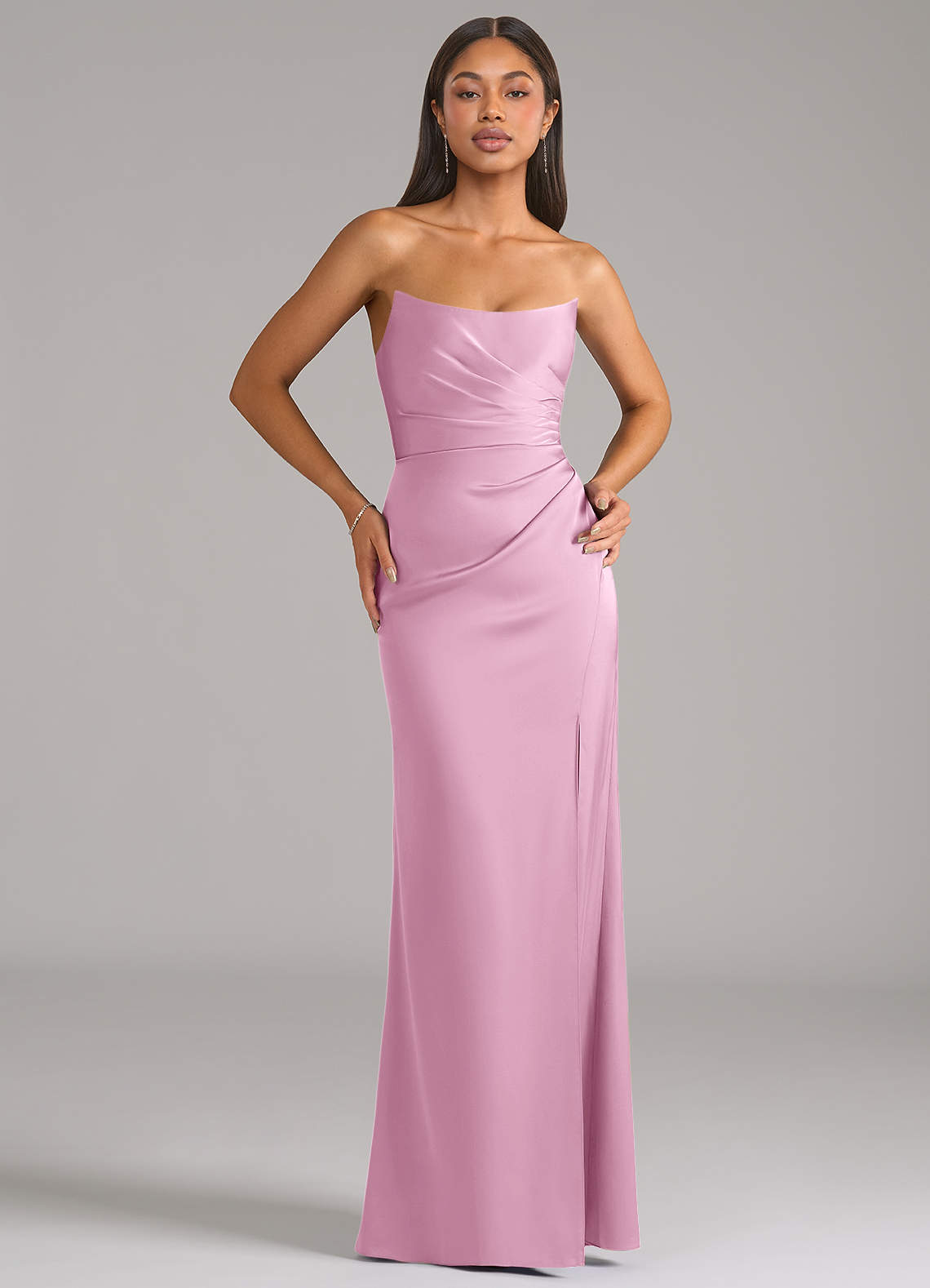 Marla Sheath Strapless Stretch Satin Bridesmaid Dress in candy pink