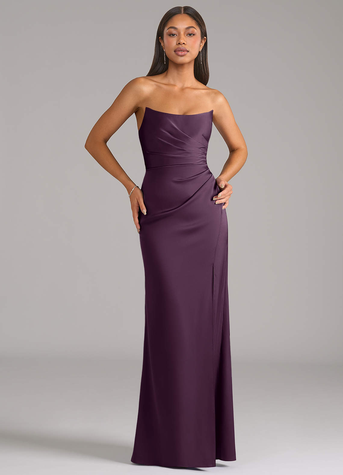 Marla Sheath Strapless Stretch Satin Bridesmaid Dress in Plum