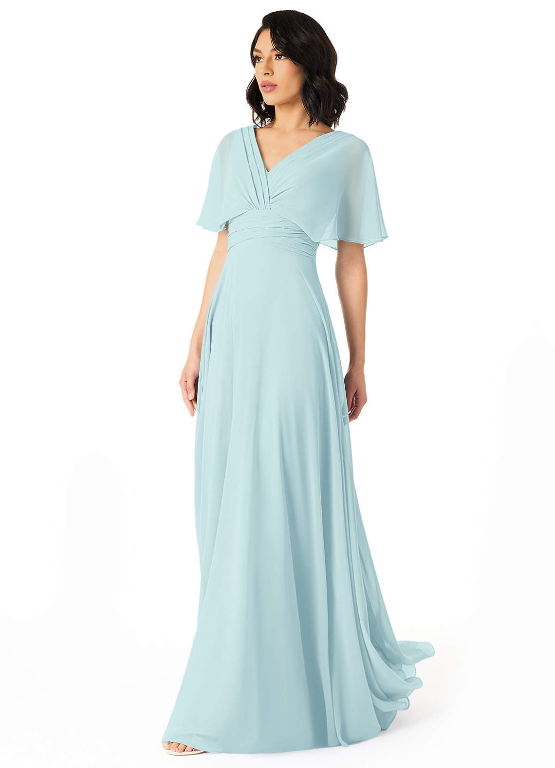 Pamela A-Line V-Neck Chiffon Bridesmaid Dress in Sea Glass