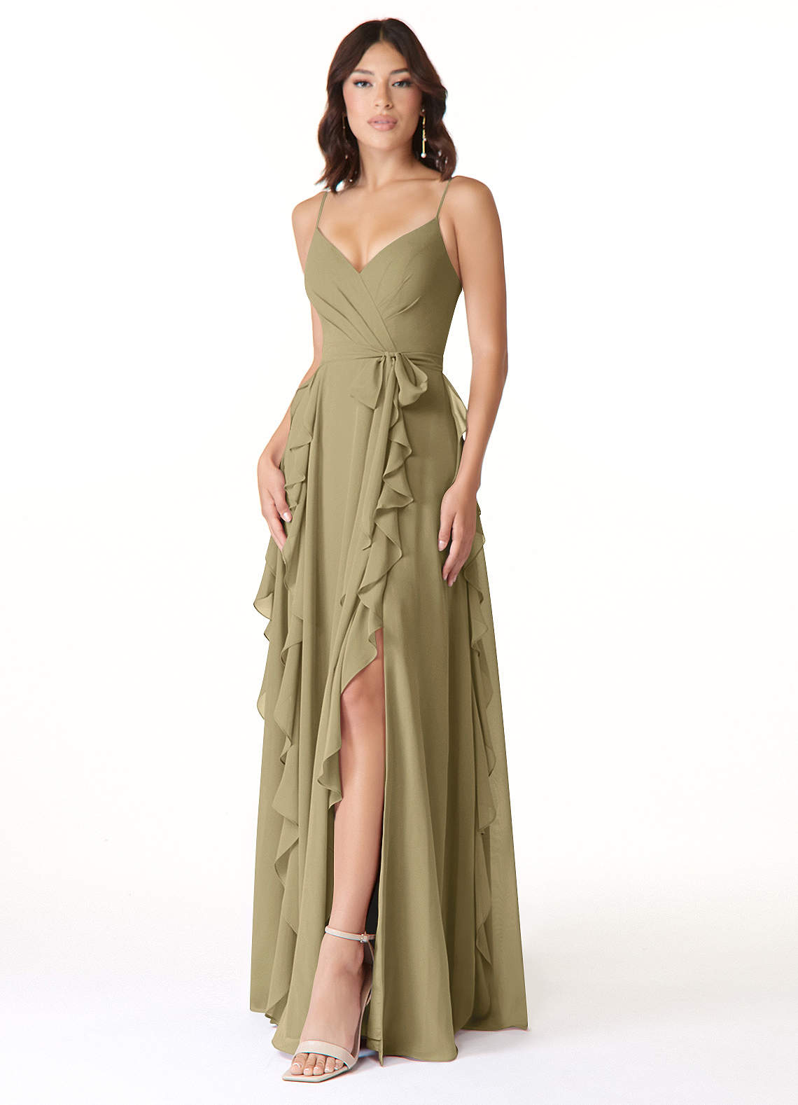 Peyton A-Line V-Neck Chiffon Bridesmaid Dress in Moss Green