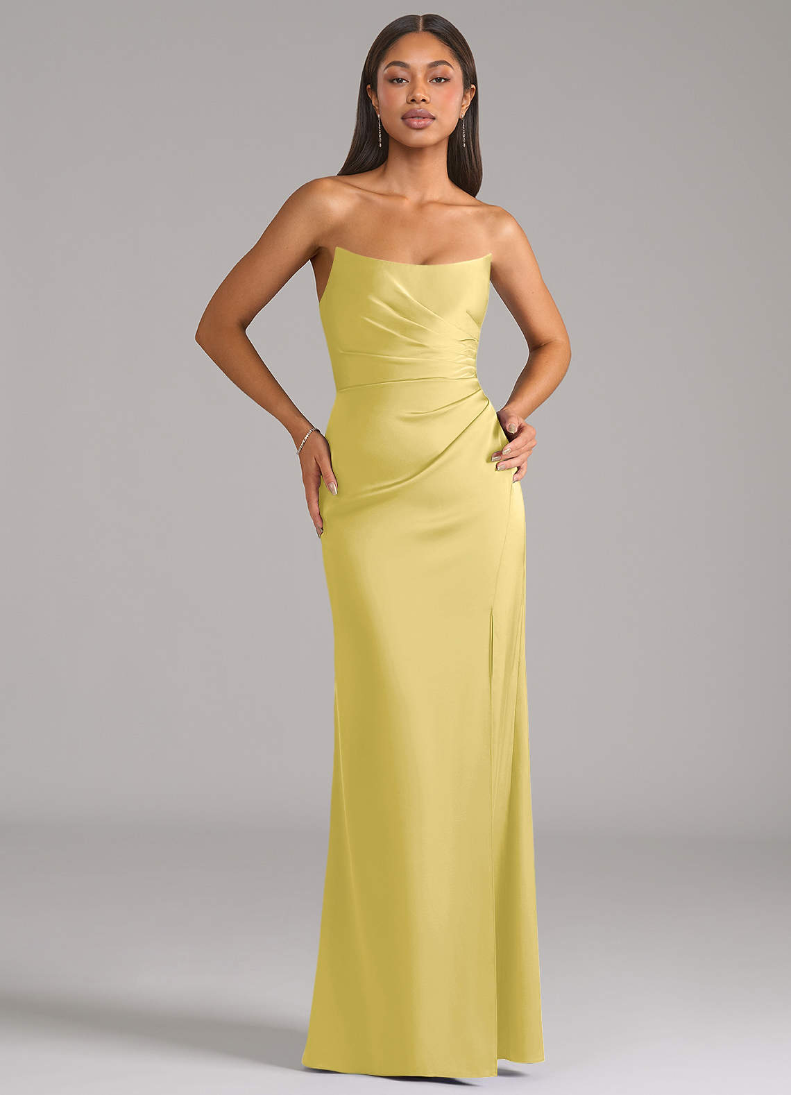 Marla Sheath Strapless Stretch Satin Bridesmaid Dress in Canary
