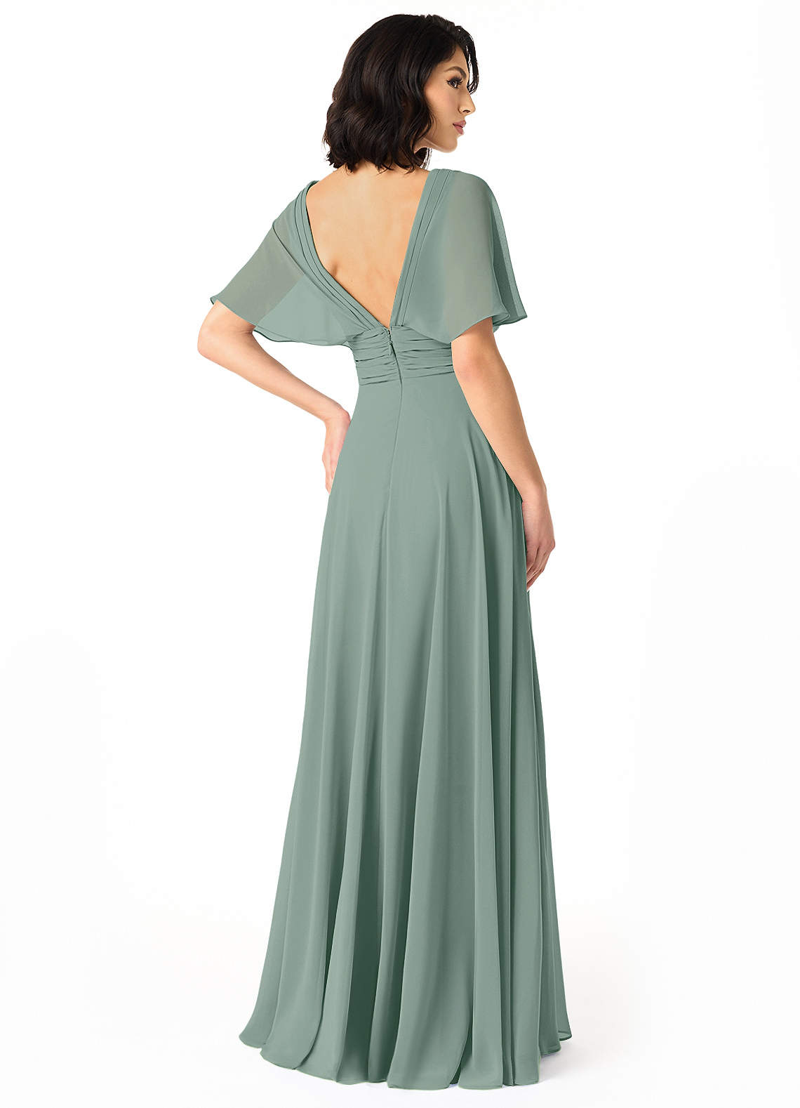 Pamela A-Line V-Neck Chiffon Bridesmaid Dress in Silver Sage