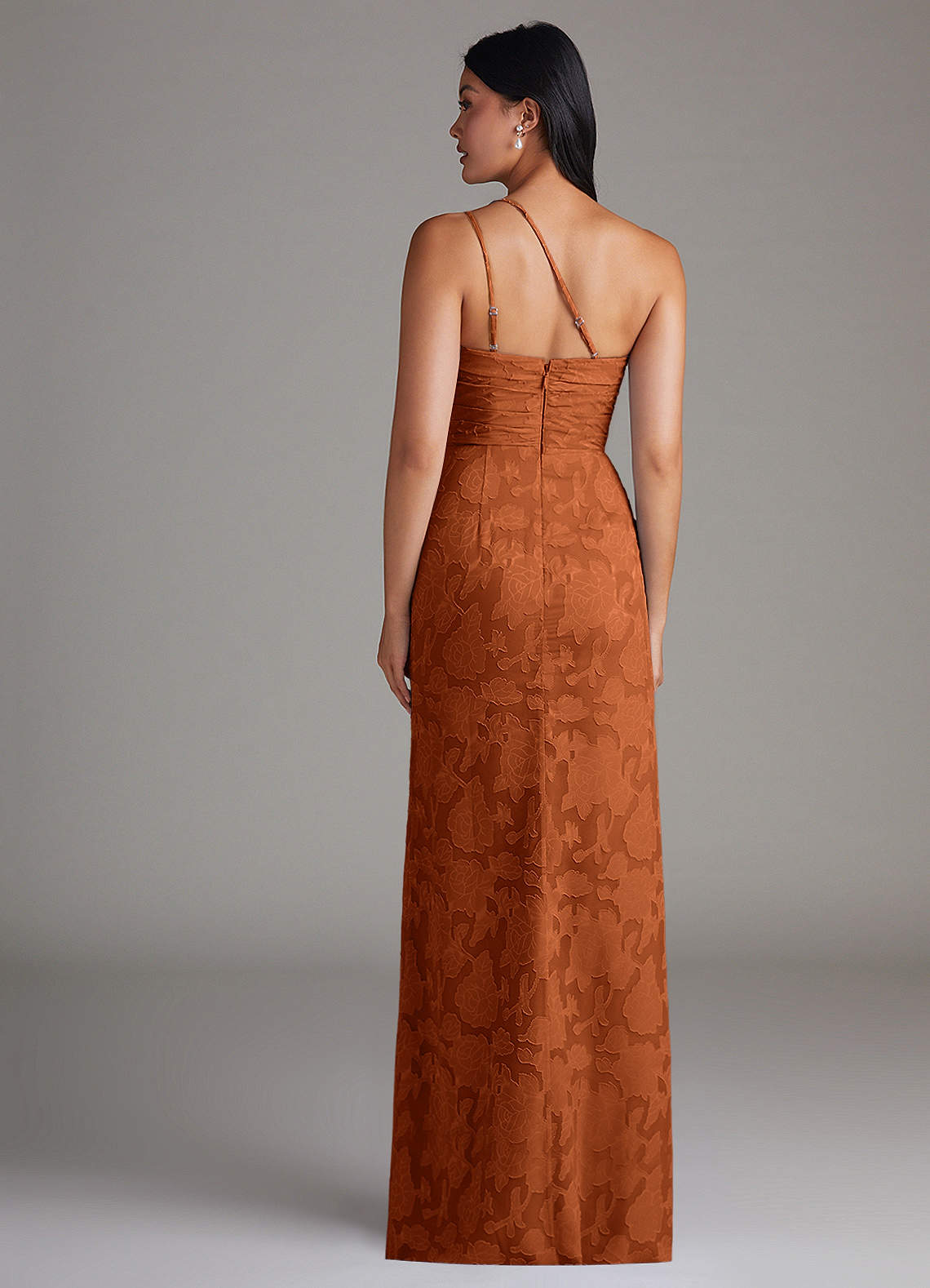 Eren Sheath One-Shoulder Floral Burnout Bridesmaid Dress in Burnt Orange
