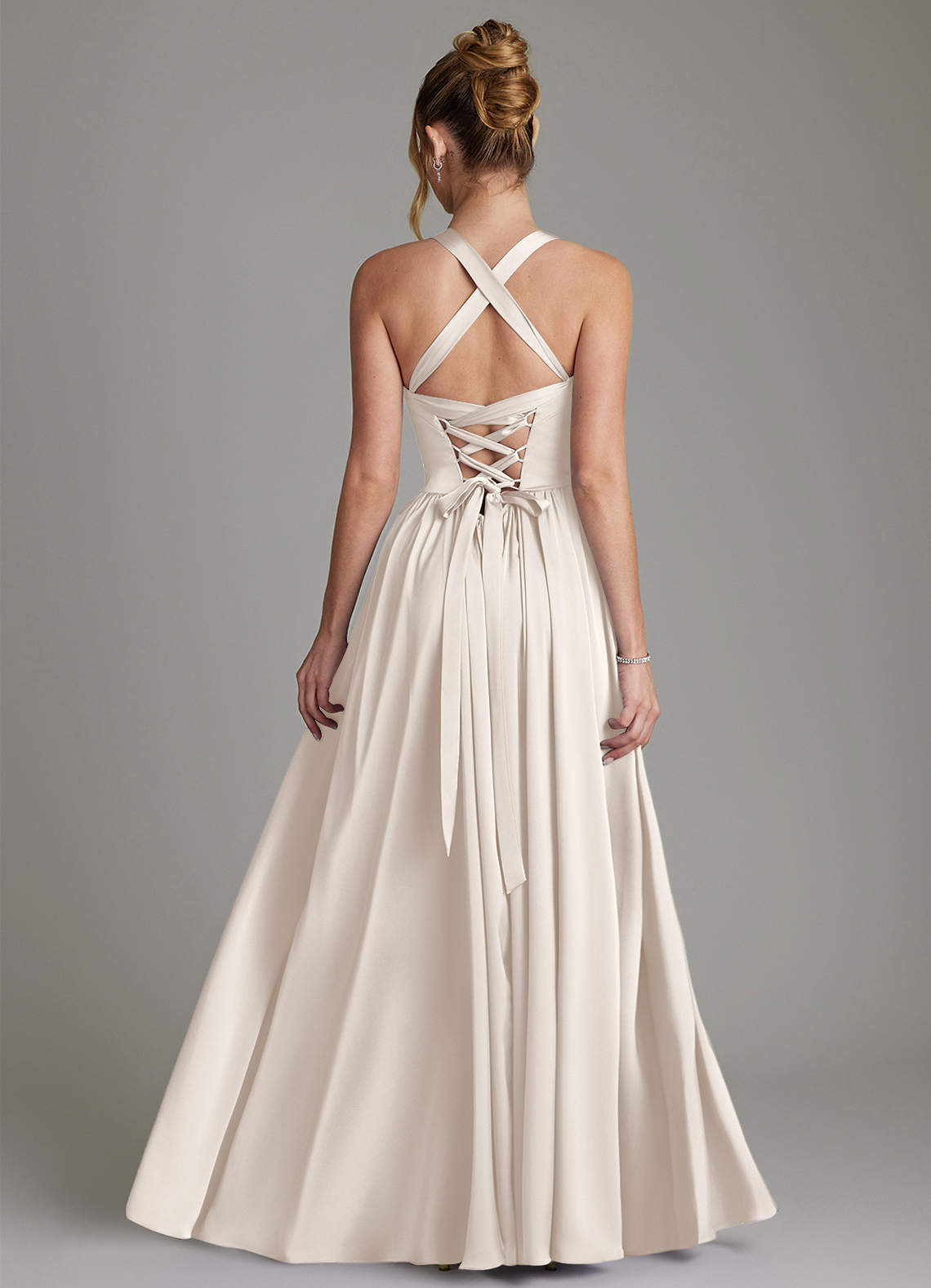 Francis A-Line V-Neck Stretch Satin Bridesmaid Dress in White Alabaster