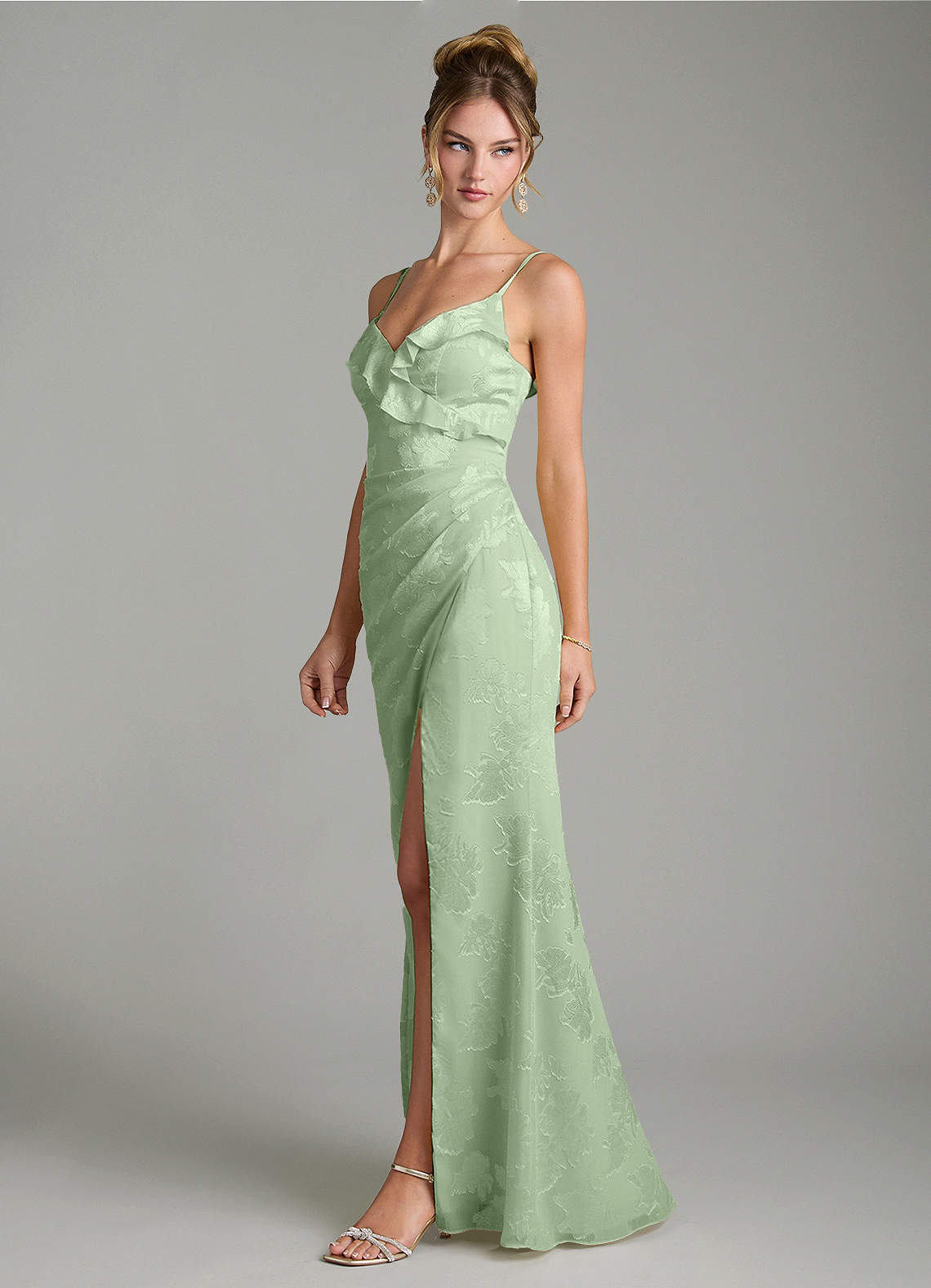 Larsa Mermaid V-Neck Jacquard Bridesmaid Dress in Dusty Sage