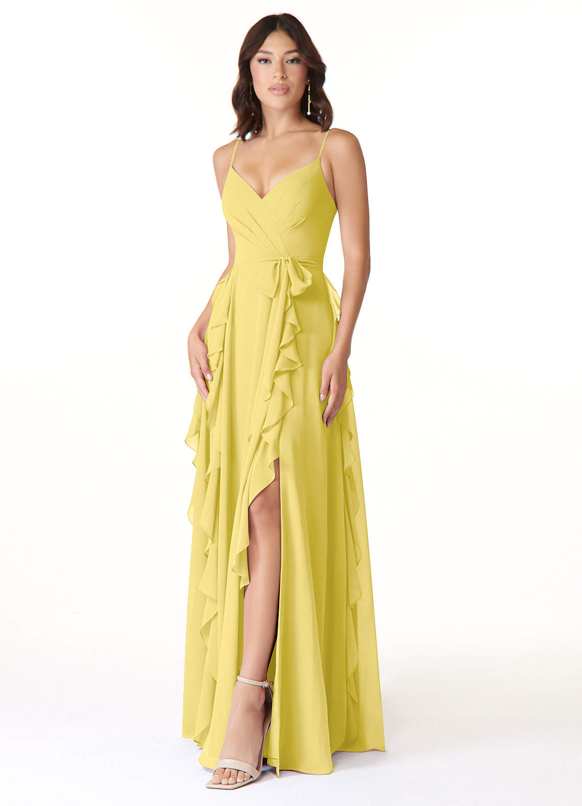 Peyton A-Line V-Neck Chiffon Bridesmaid Dress in Canary