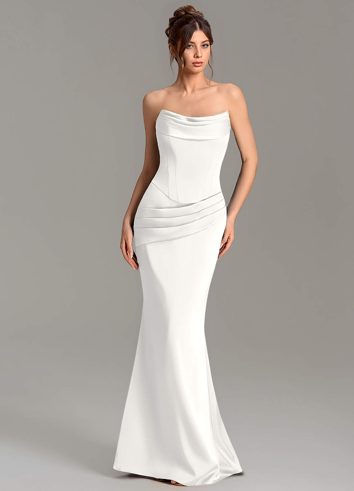 Adrienne Mermaid Cowl-Neck Stretch Satin Bridesmaid Dress in white