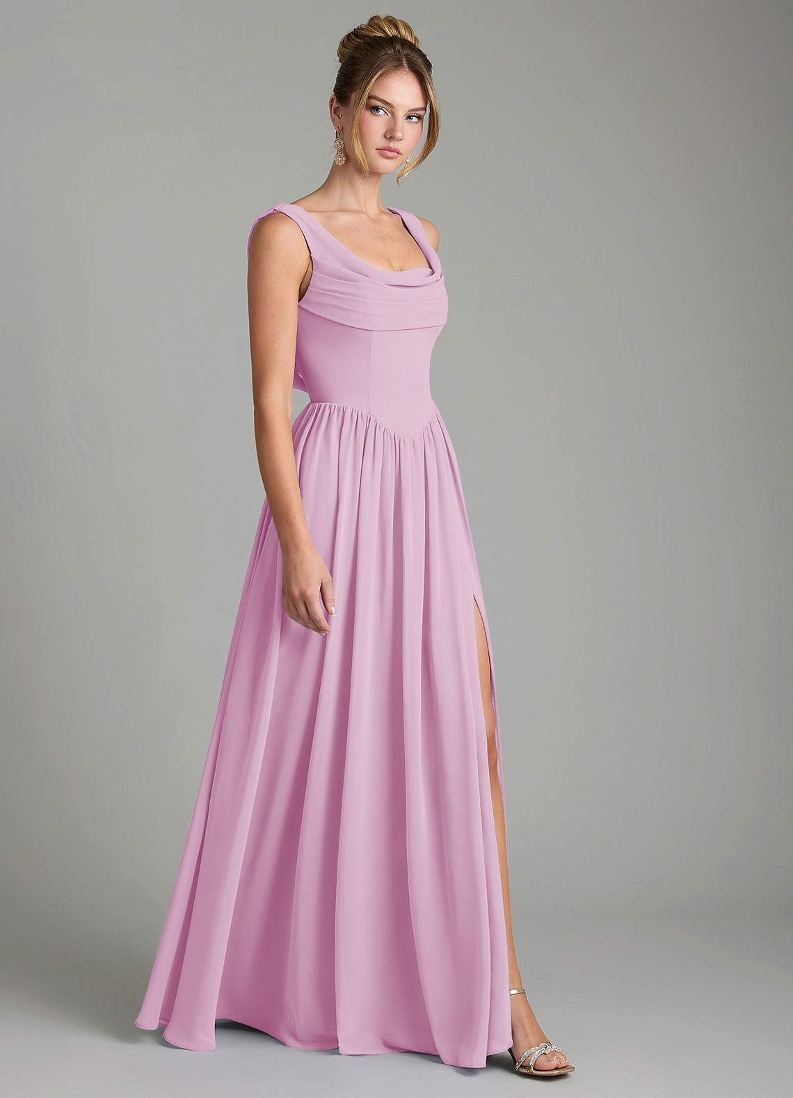 Novi A-Line Square-Neck Chiffon Bridesmaid Dress in candy pink