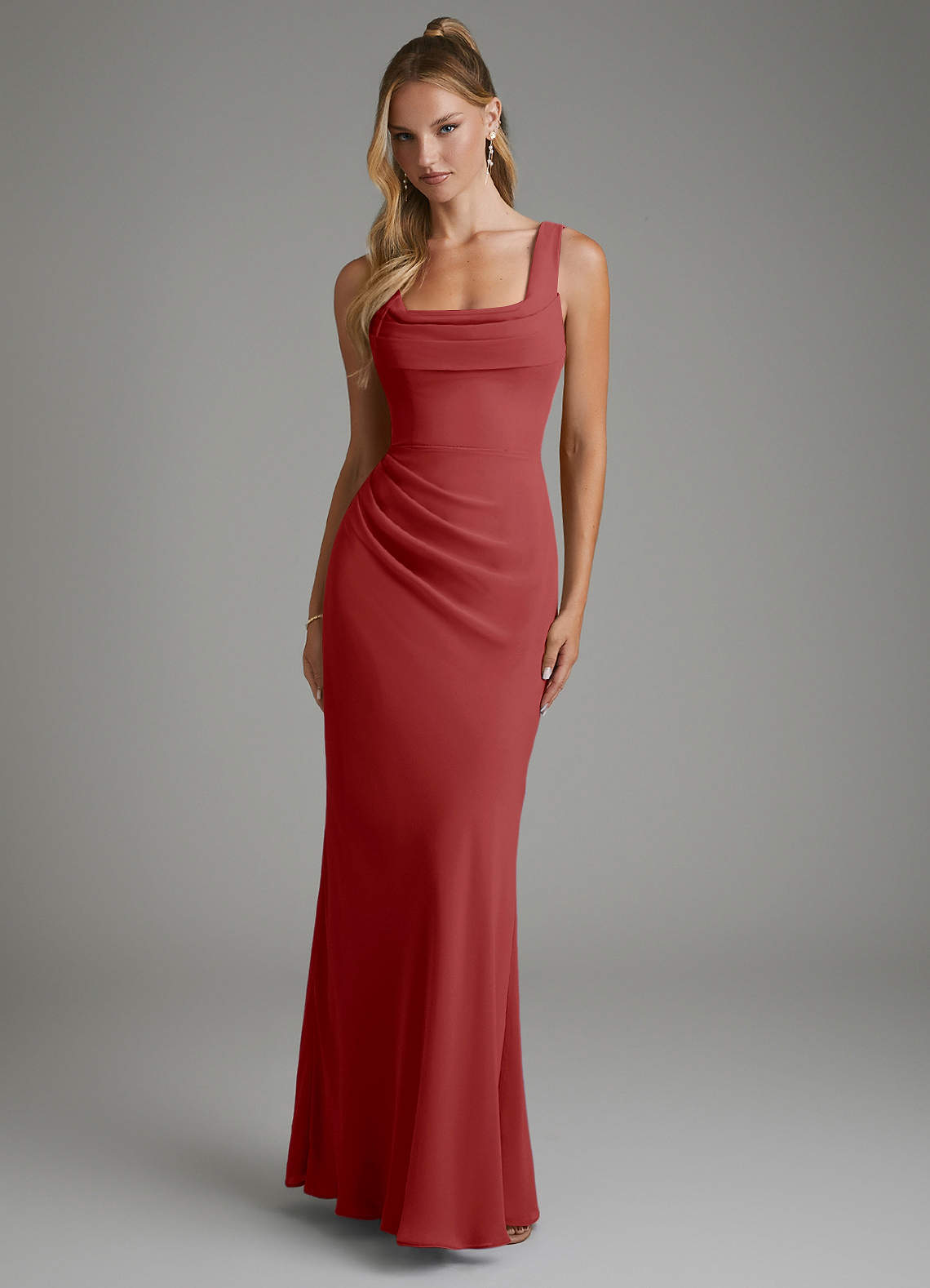 Asa Sheath Square-Neck Chiffon Bridesmaid Dress in Rust