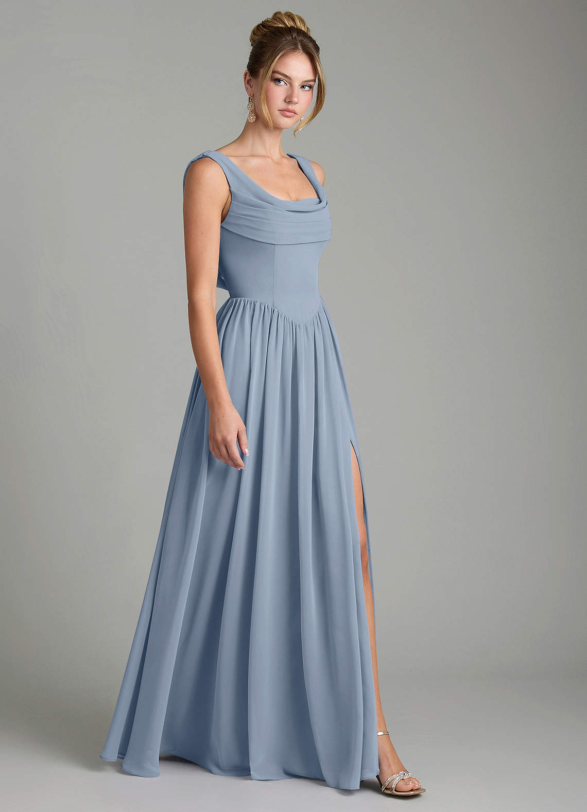Novi A-Line Square-Neck Chiffon Bridesmaid Dress in dusty blue