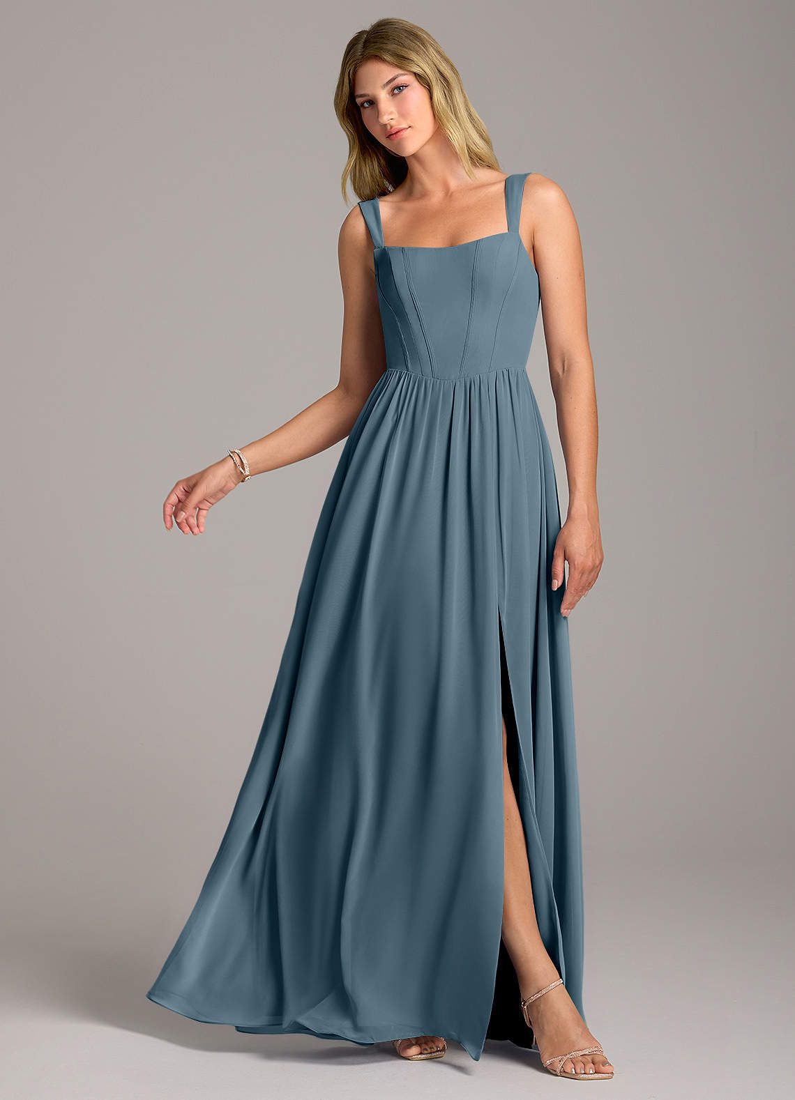 Rosaline A-Line Square-Neck Chiffon Bridesmaid Dress in Twilight