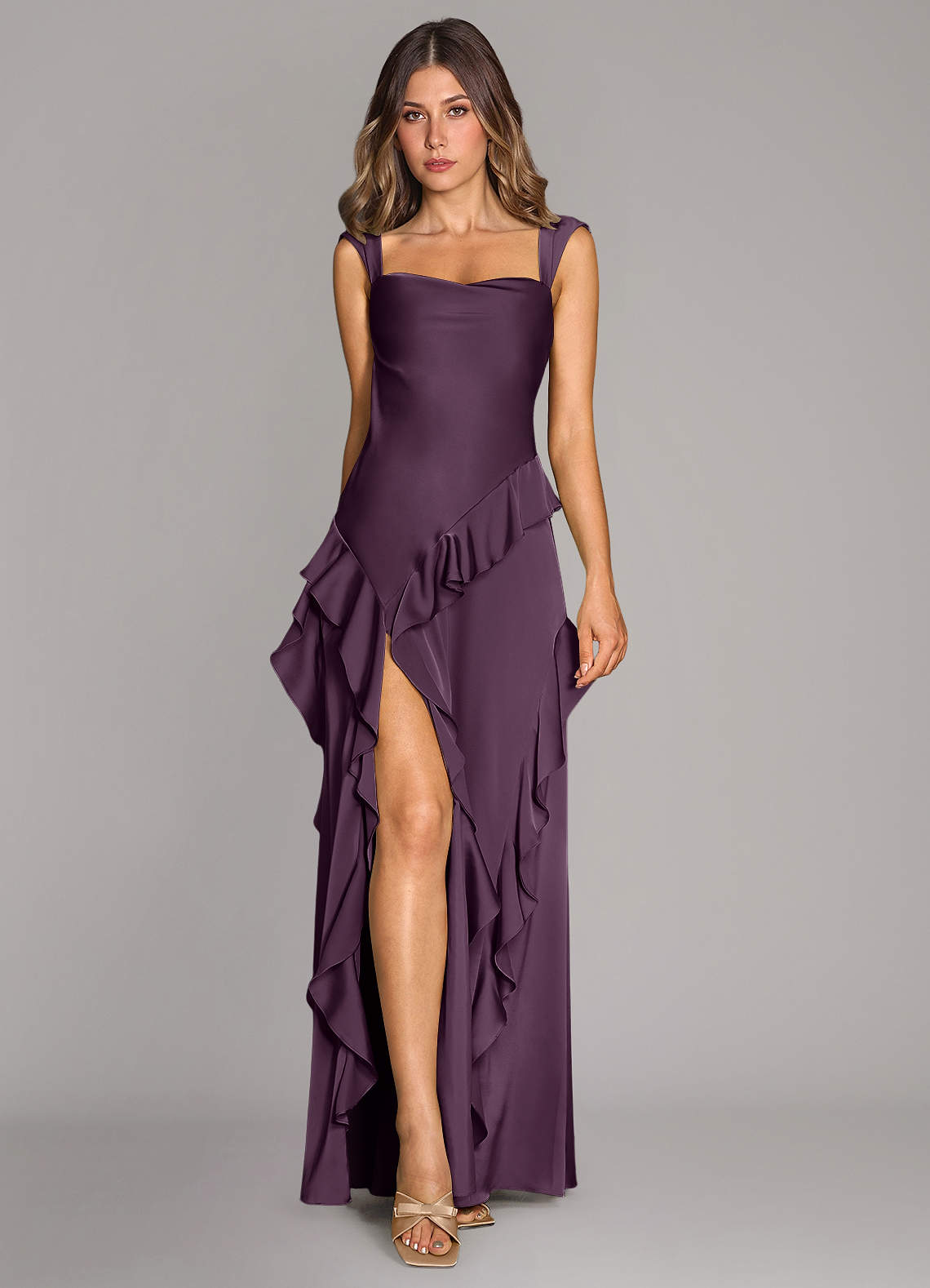 Sloane A-Line Sweetheart Stretch Satin Bridesmaid Dress in Plum