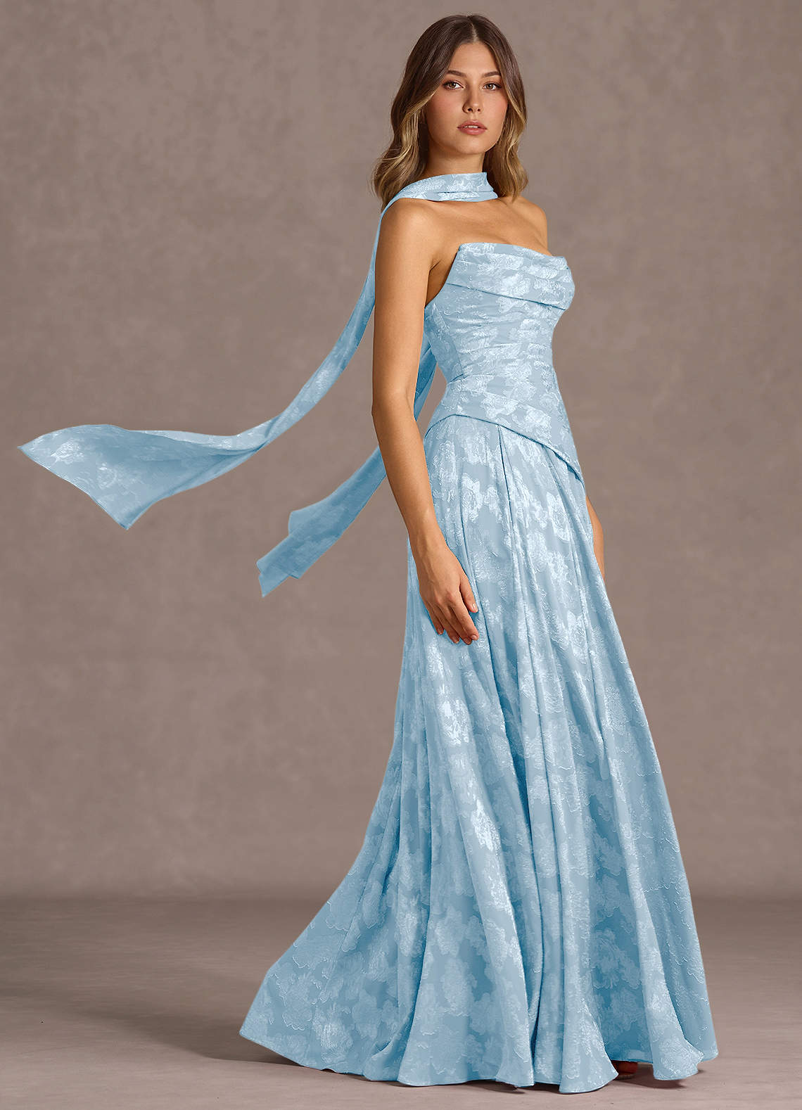 Gabriela A-Line Corset Fil Coupé Wedding Guest Dress in Powder Blue