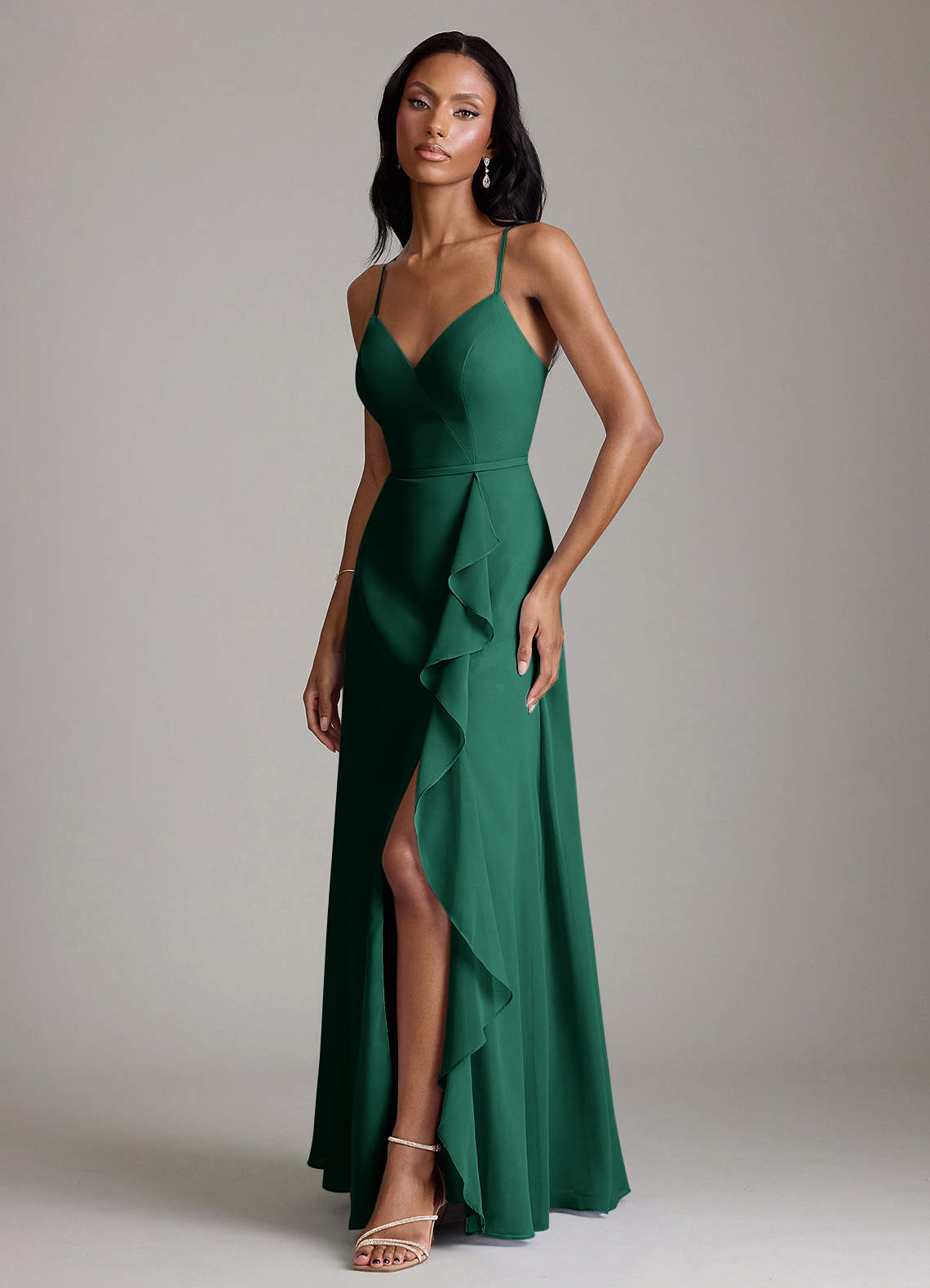 Naeem A-Line V-Neck Chiffon Bridesmaid Dress in Emerald