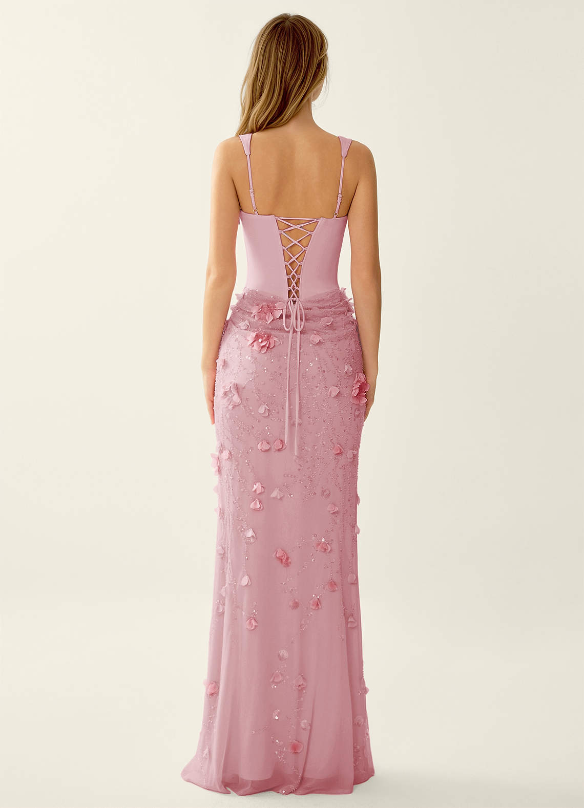 Belinda Mermaid Square-Neck Sequined Tulle Evening Dress in Pink