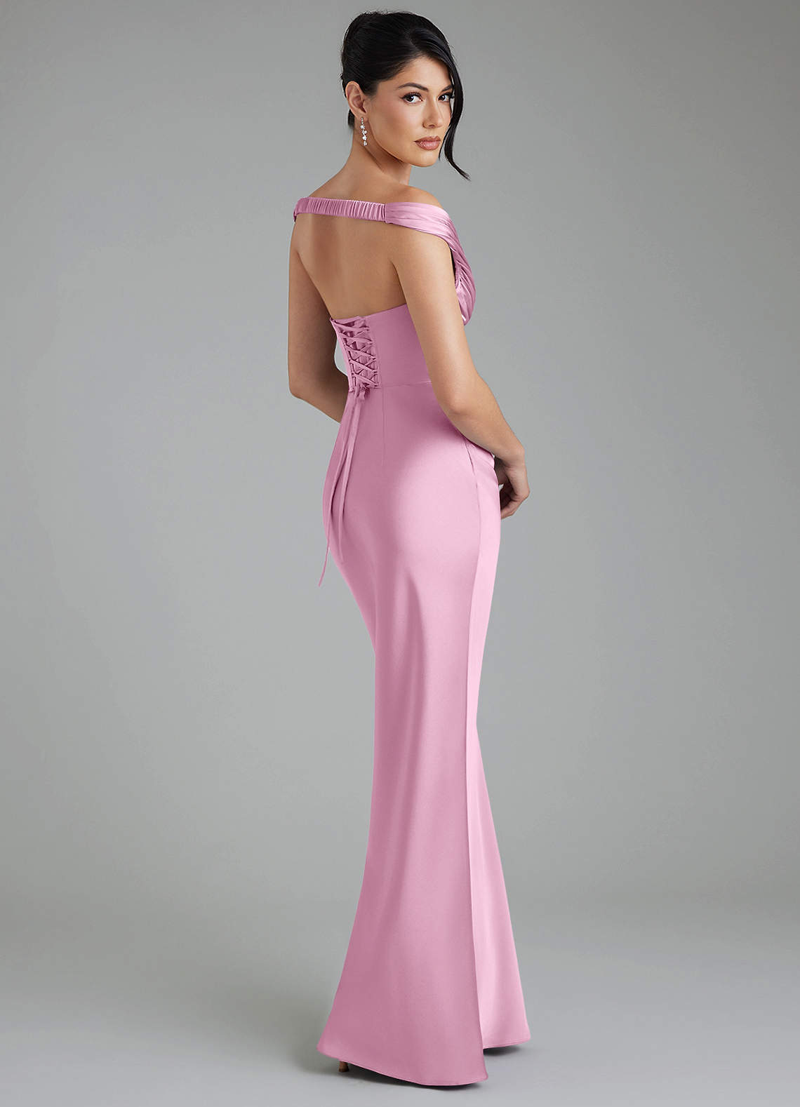 Stella Sheath V-Neck Stretch Satin Bridesmaid Dress in candy pink