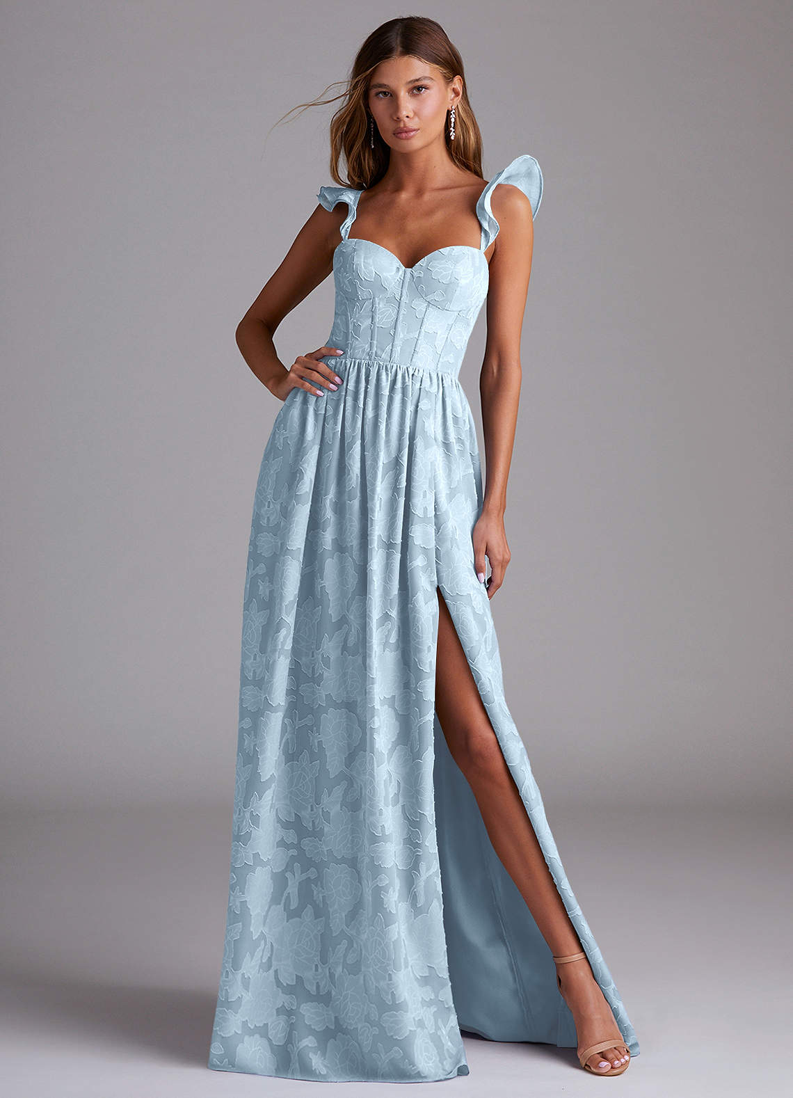 Denisse A-Line Sweetheart Floral Burnout Bridesmaid Dress in Sky Blue