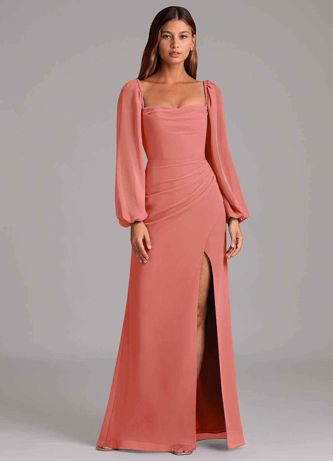 Brixley Mermaid Sweetheart Chiffon Bridesmaid Dress in Salmon Pink