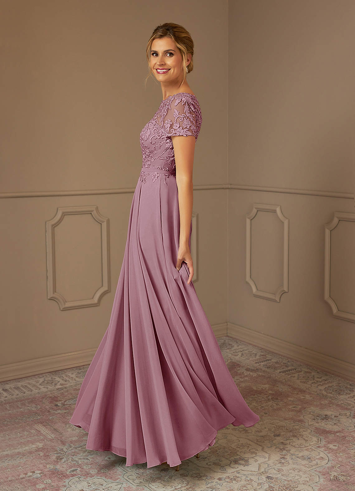 Adina A-Line Boat-Neck Chiffon Mother of the Bride Dress in Vintage Mauve