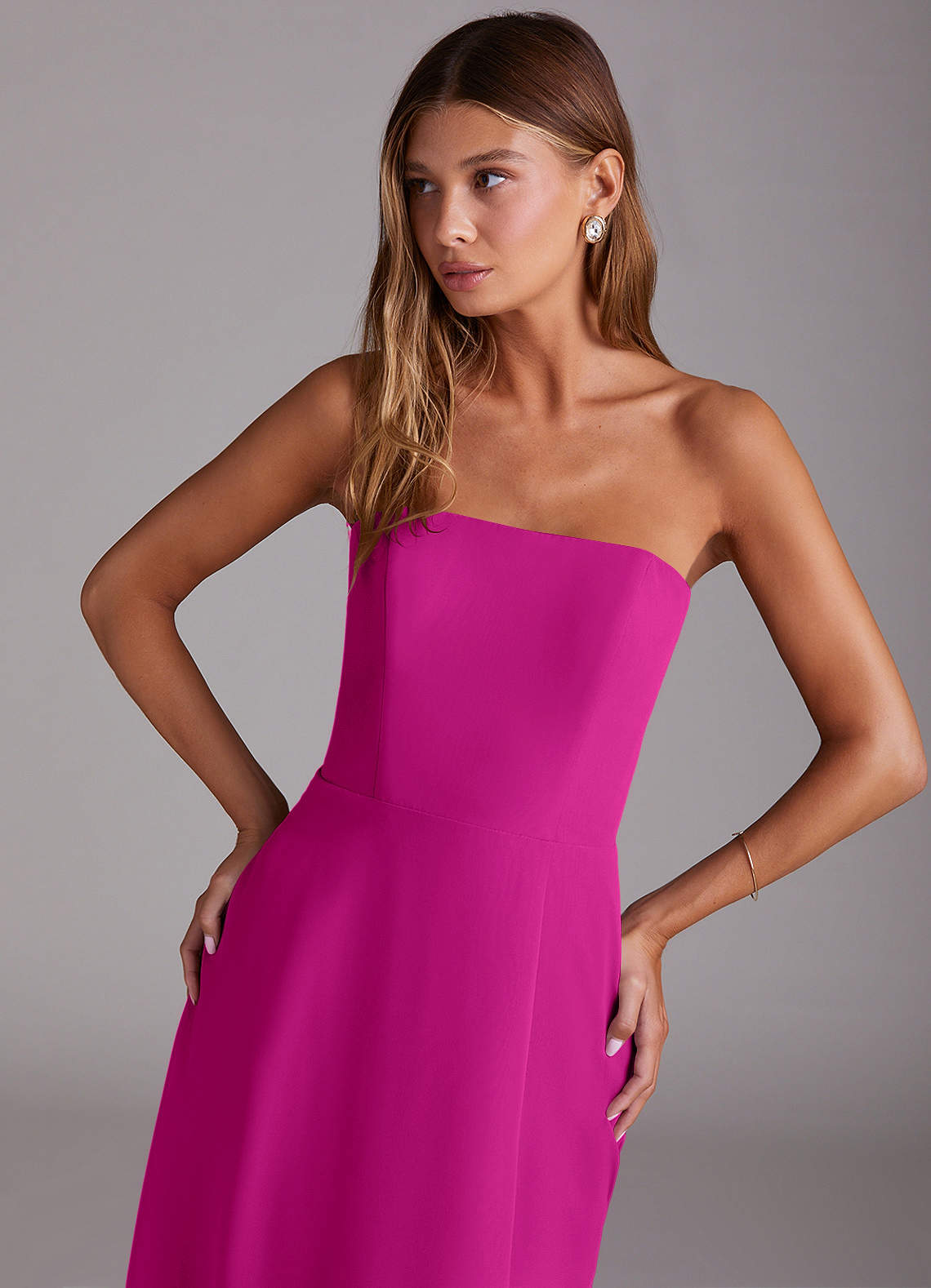 Wren A-Line Straight-Neck Chiffon Bridesmaid Dress in Fuchsia