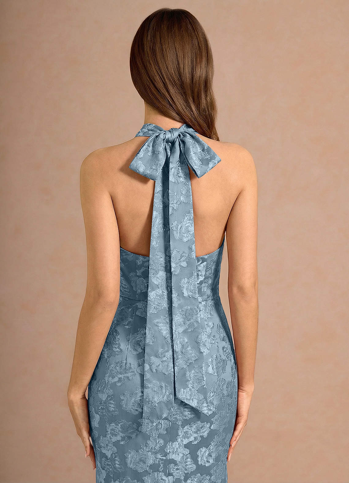 Valerie V-Neck Open-Back Fil Coupé Evening Dress in Dusty Blue