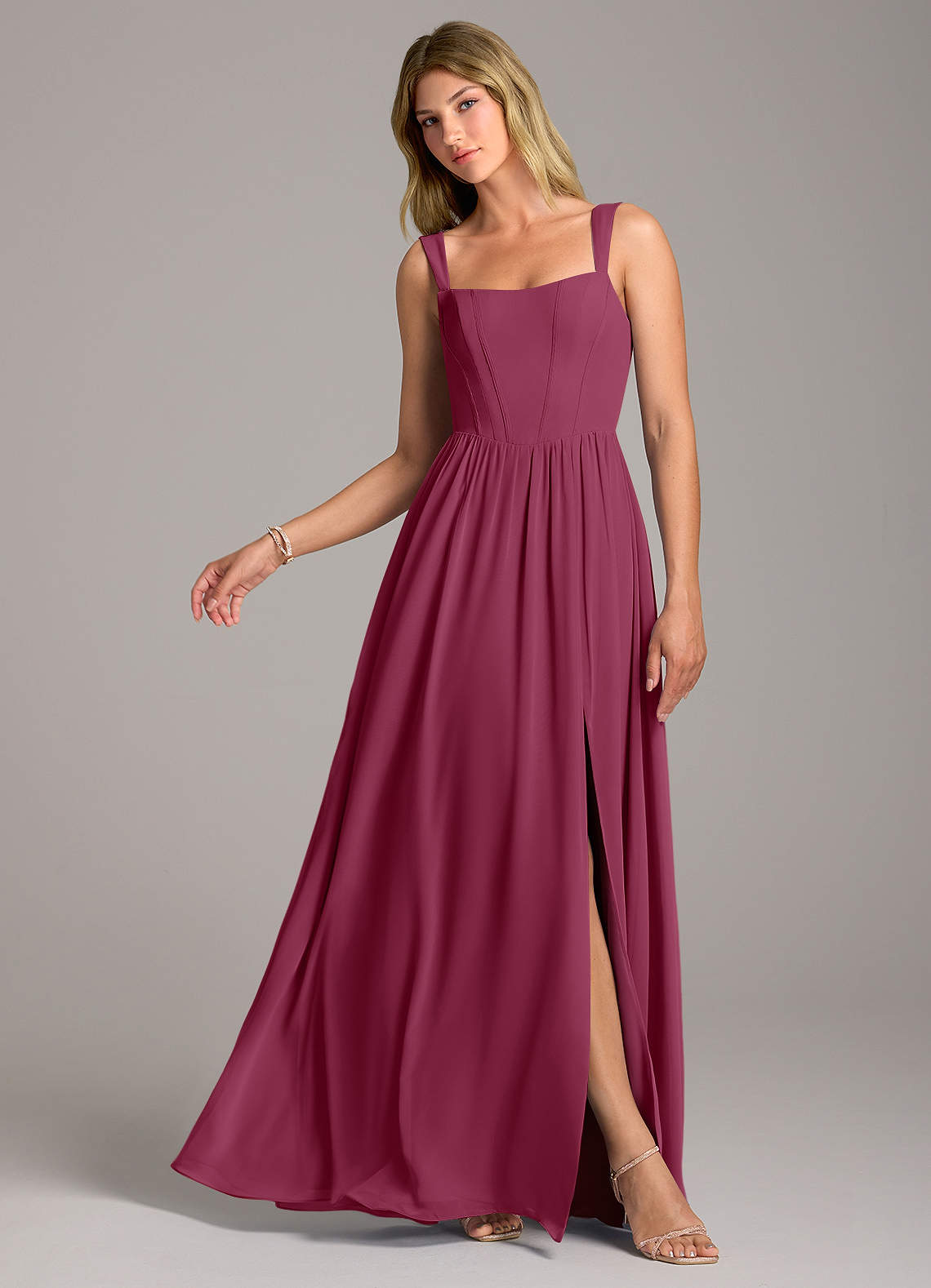 Rosaline A-Line Square-Neck Chiffon Bridesmaid Dress in Mulberry