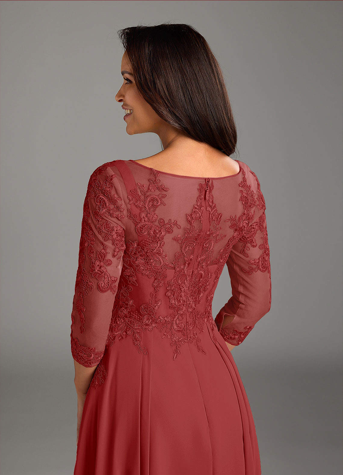 Marge A-Line Scoop-Neck Chiffon and Lace Mother of the Bride Dress in Rust