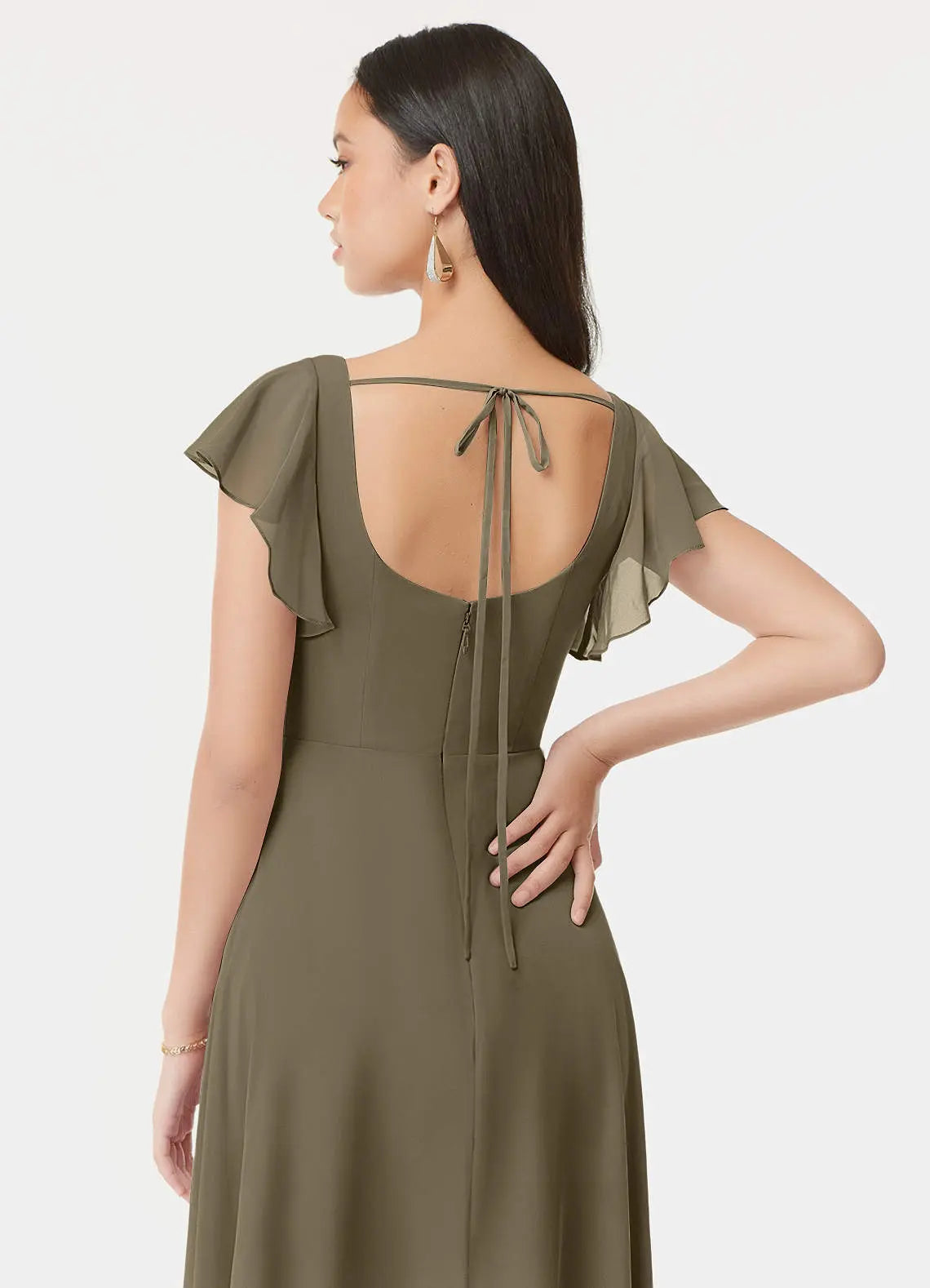 Bondi A-Line Square-Neck Chiffon Bridesmaid Dress in Willow Green