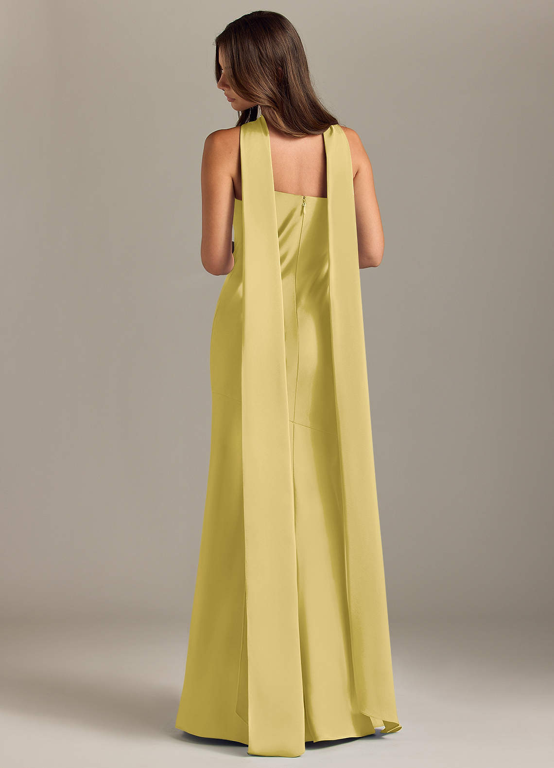 Kinsley Mermaid Halter Stretch Satin Bridesmaid Dress in Canary